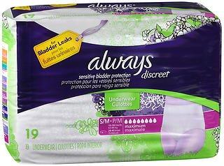 Procter & Gamble Health C Always Discreet Underwear Maximum Absorbency Size Small/Medium - 3pks of 19, Pack of 4