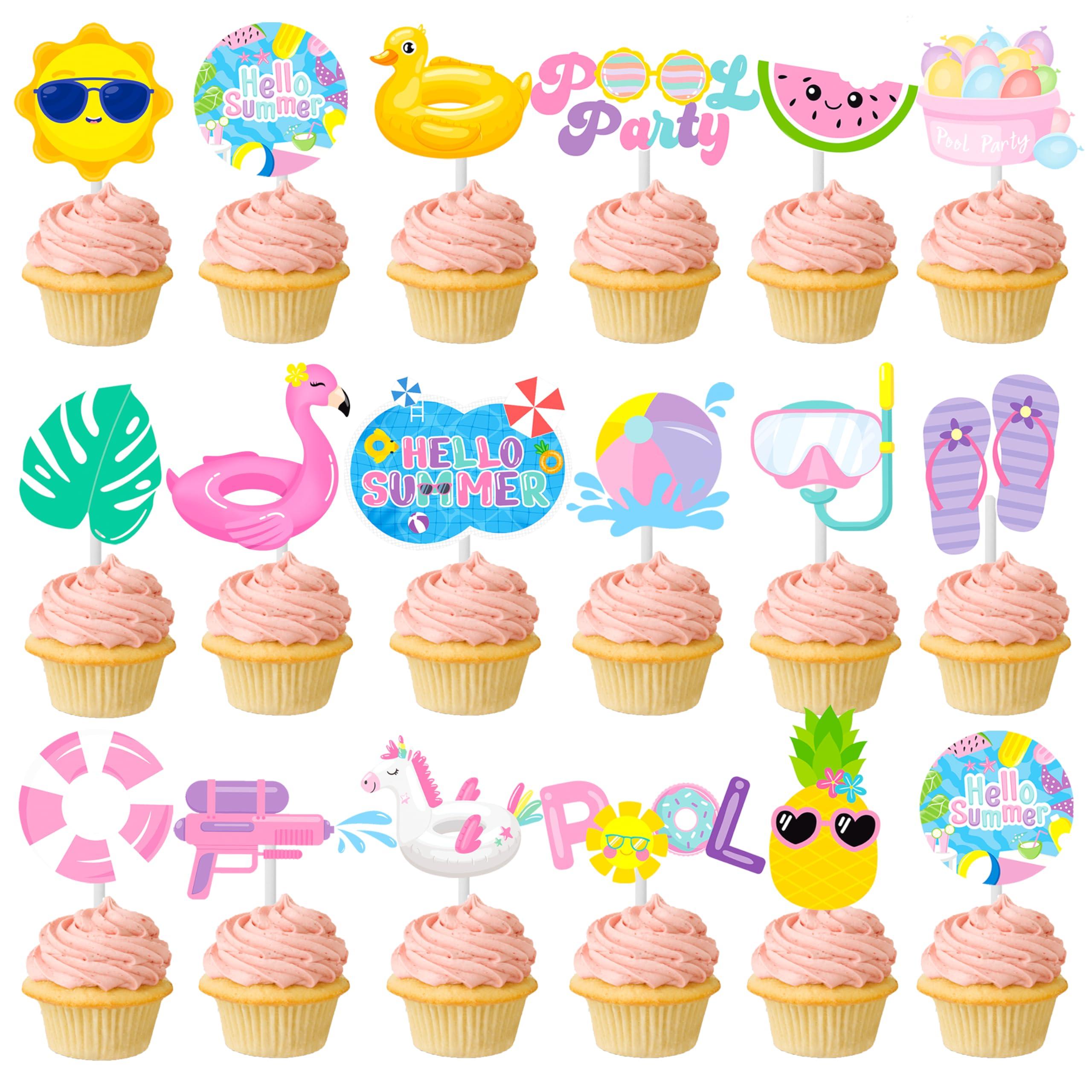 C L cooper life 36Pcs Summer Pool Cupcake Toppers Pool Party Decorations Swimming Pool Cupcake Toppers Water Pool Themed Birthday Cake Picks for Swimming Baby Shower Party Supplies