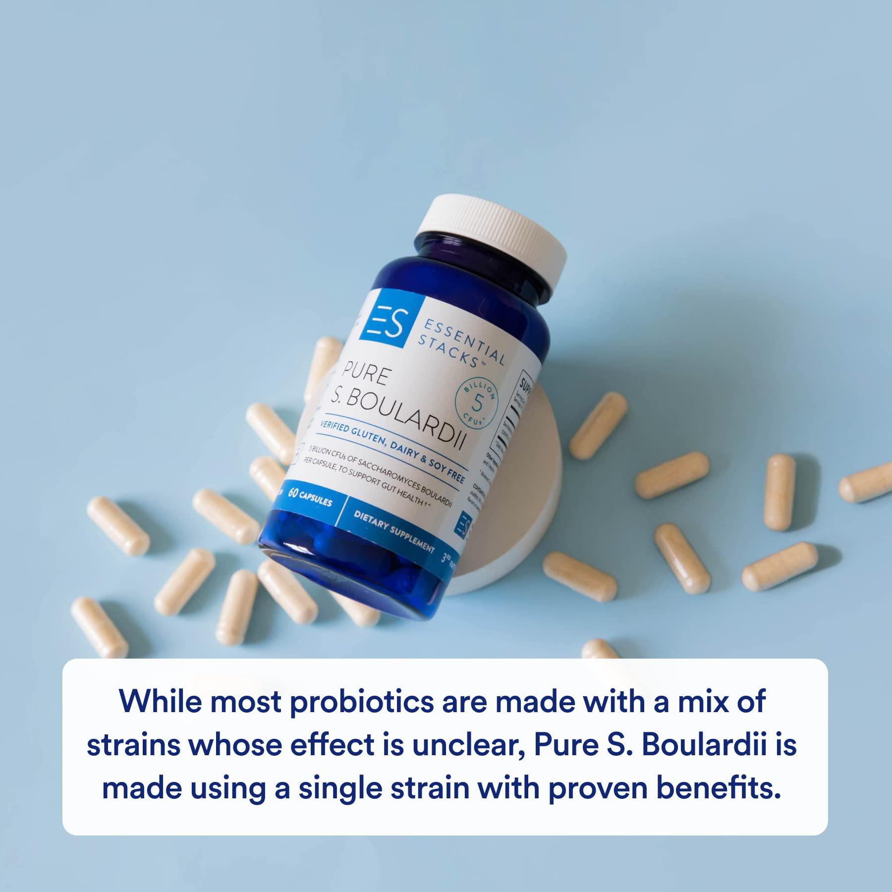 Essential Stacks Essential Stacks Saccharomyces Boulardii Probiotics (Non-GMO & Gluten Free) - 5 Billion CFUs for Gut Health (60 Capsules)