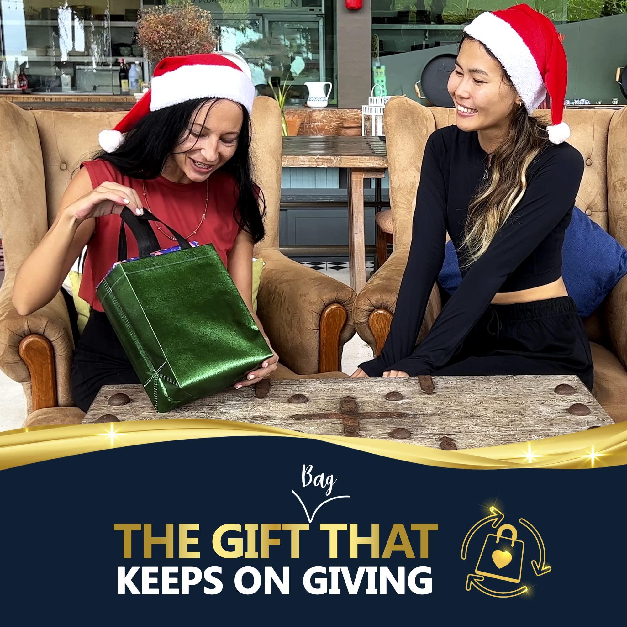 Nush Nush Nush Nush Green Gift Bags Medium Size Set of 12 & 60 Shiny Green Reusable Gift Bags With a Glossy Finish - Perfect As Goodie Bags With Handles, Christmas Gift Bags, Party Favor Bags 8Wx4Dx10H Size