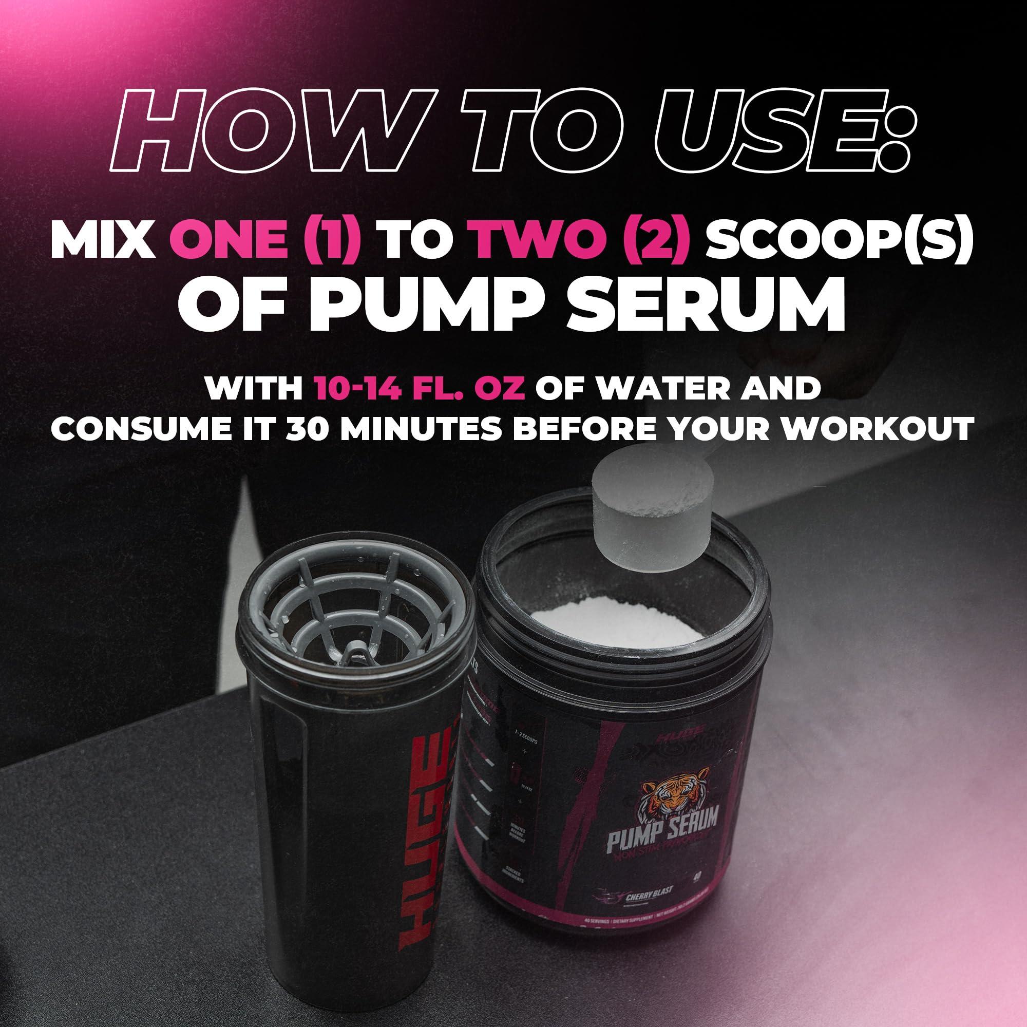 Huge Supplements Huge Supplements Pump Serum, Stim Free Pre Workout and Nitric Oxide Booster to Enhance Focus, Pumps, Fulness with No Caffeine, L-Citrulline, GlycerPump, L-Tyrosine, Nitrosigine (Cherry Berry)