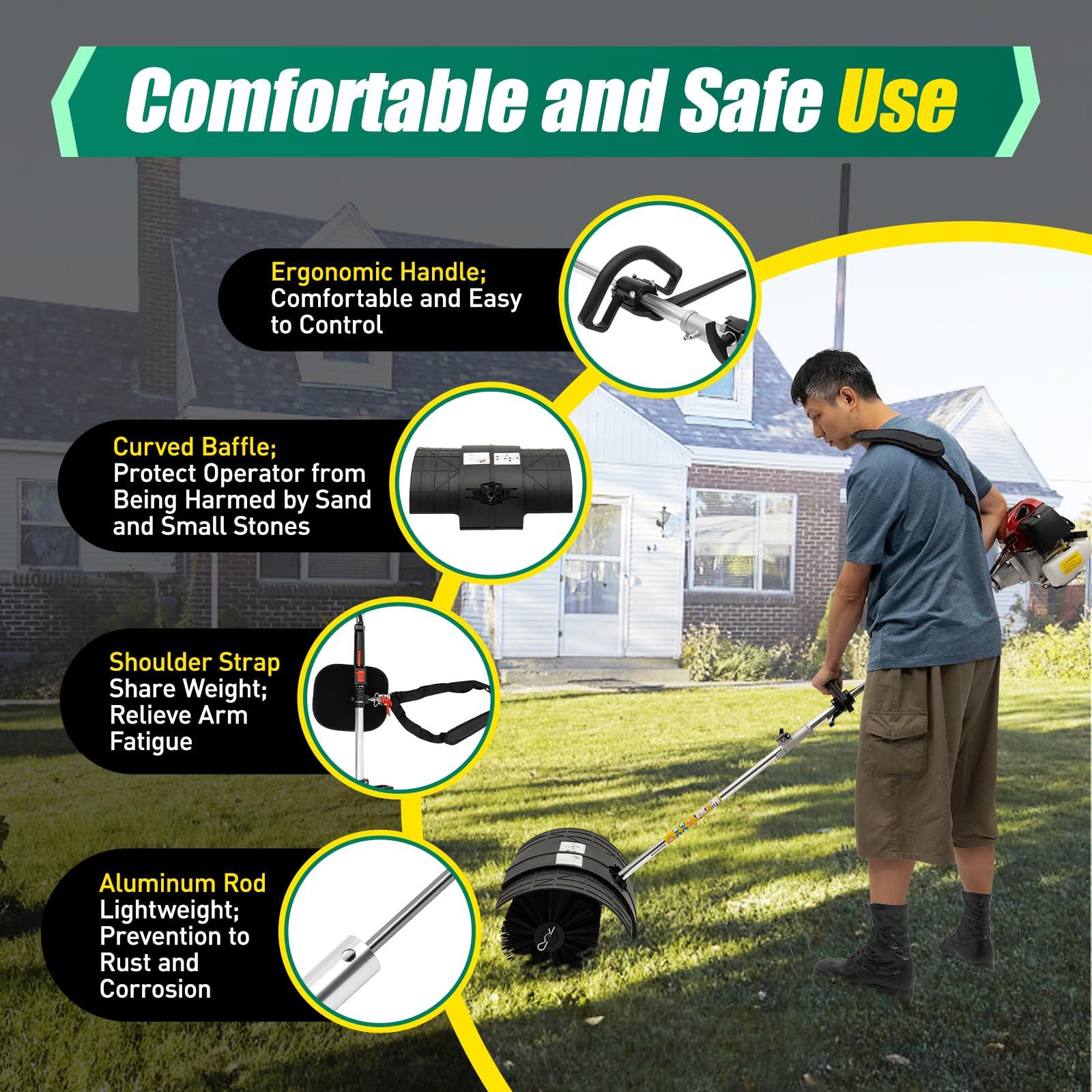 Goudergo Gasoline Power Broom, 2 Stroke 2.3 HP Artificial Turf Sweeper,52CC Handhold Gas Lawn Yard Sweeper, Back Strap Broom Sweeper, Cleaning Equipment/Tool for Cleaning Artificial Grass Sites