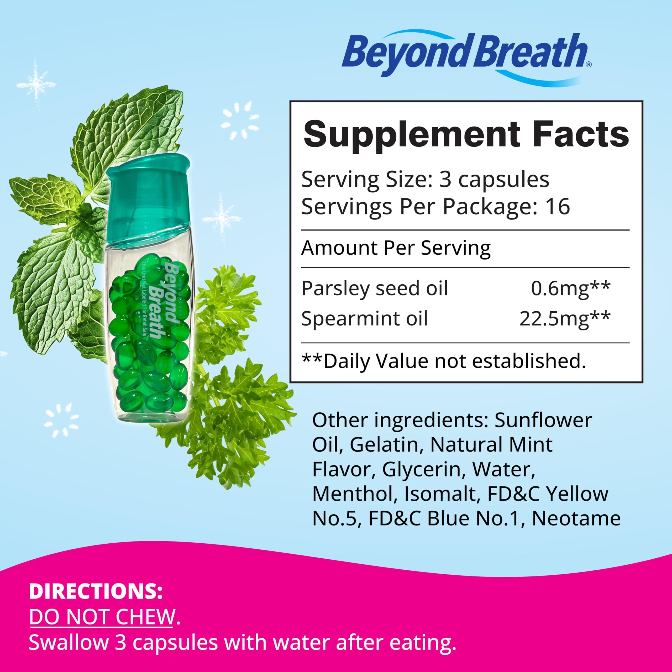 BEYOND BREATH Beyond Breath Breath Freshening Capsules, Fresher Breath From Inside-Out, Even Works On Bad Breath From Garlic, Lasts Up To 8 Hours, 50 Capsules