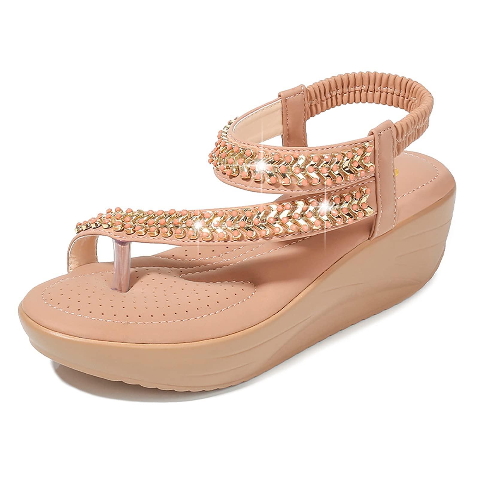 CLSQLXYJZC Summer Round Toe Sandals for Women, Fashion Platform Wedge Rhinestone Women's Orthopedic Bunion Corrector Sandals, for Soft Big Toe Foot Correction Sandal ( Color : Brown , Foot length : 25.5cm )