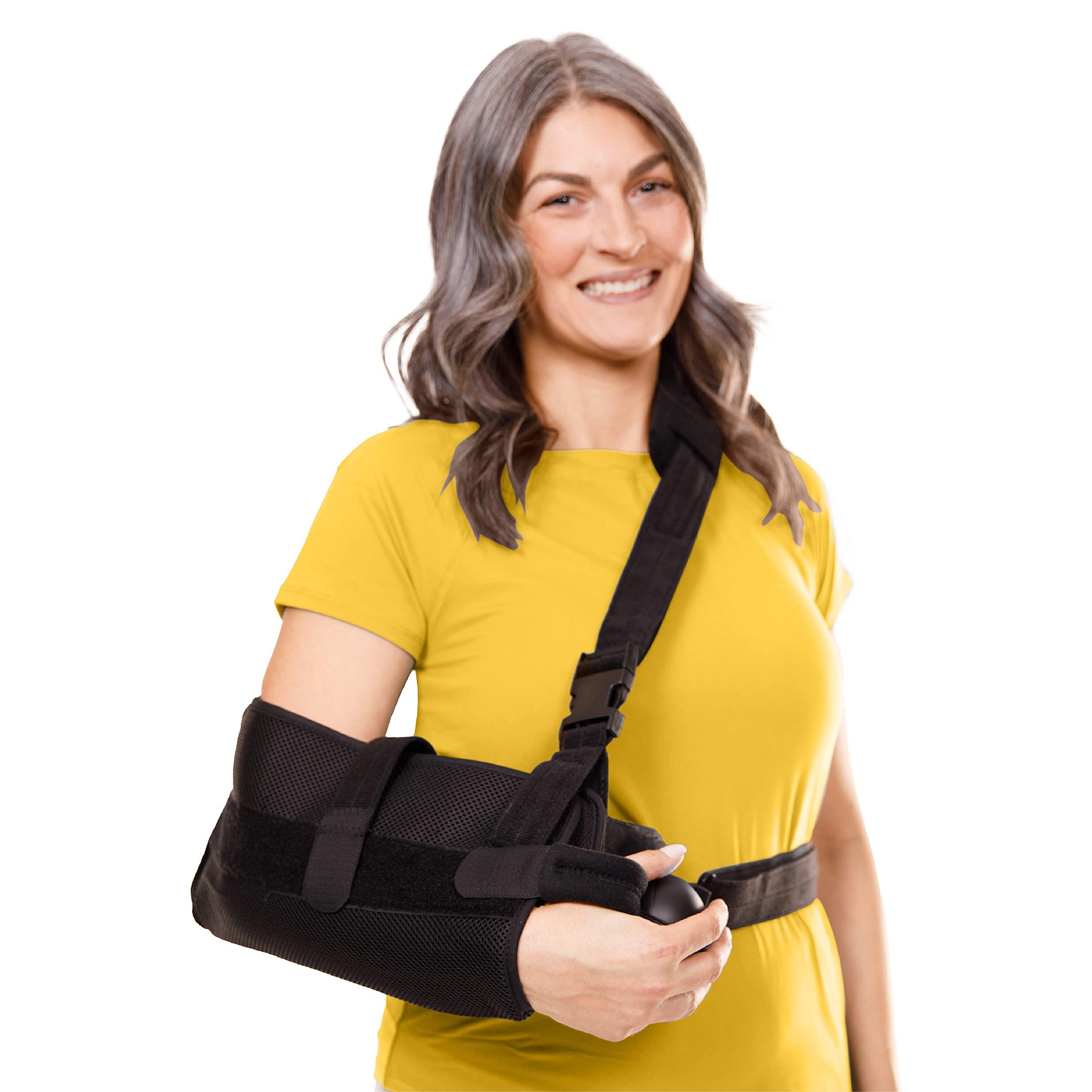 BraceAbility BraceAbility Abduction Shoulder Sling - Rotator Cuff Immobilizer Brace with Padded Relief Support Wedge and Ball for Right or Left Arm Pain From Post-Surgery or Tear Recovery and Subluxation (Medium)