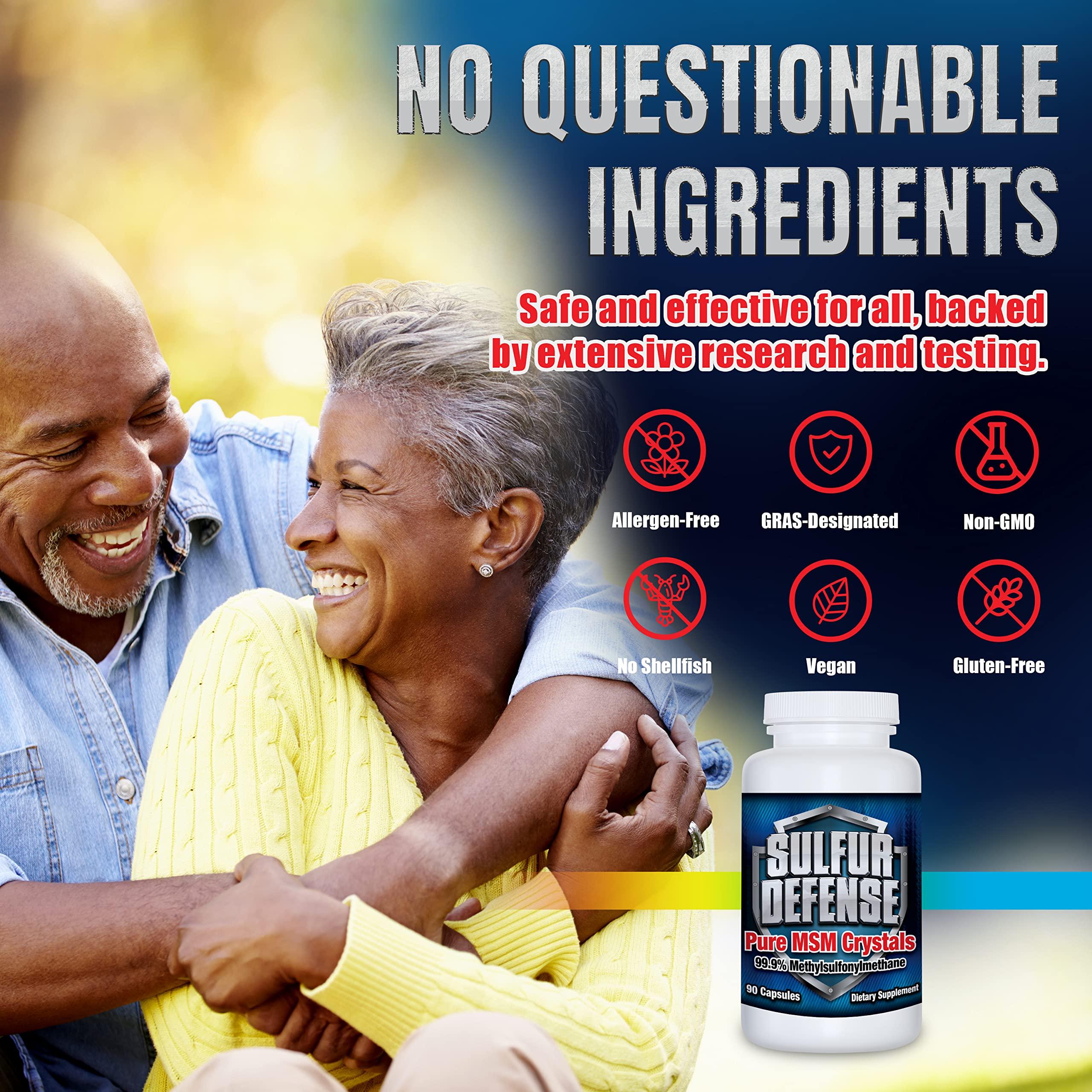 7 Lights Sulfur Defense Opti-MSM 99.9% Pure MSM Powder Capsules, Made in USA, Organic Methylsulfonylmethane, Non-GMO, Gluten-Free, Immune System Booster, Soothes Joint Pain, Younger Skin, Hair, Nails, 90 caps