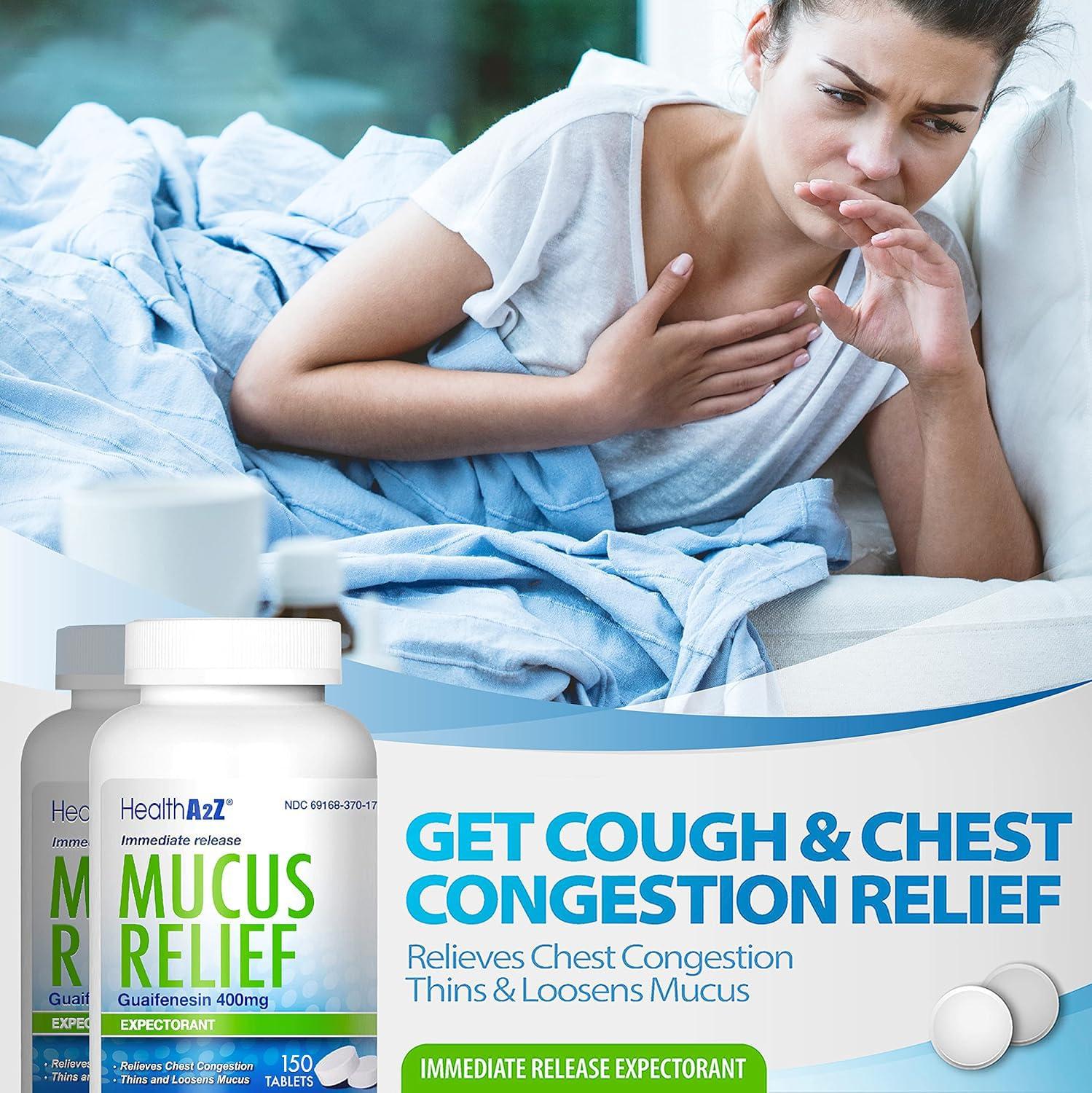 HealthA2Z HealthA2Z Mucus Relief | Guaifenesin 400mg | Immediate Release | No Benzene | Expectorant (150 Counts)