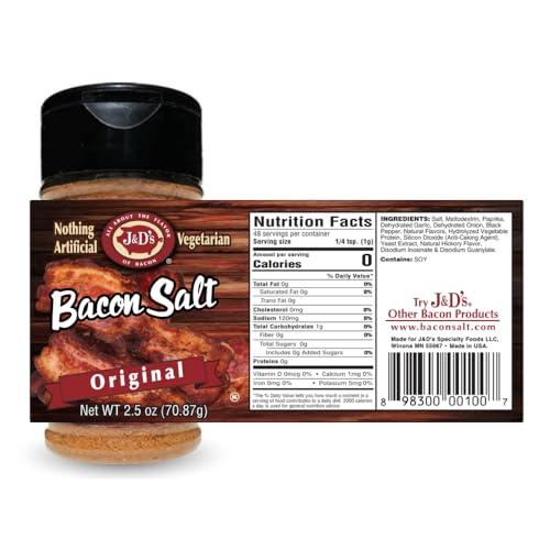 J & D Foods J&D\'s Bacon Salt, Original, 2.6 Ounce, Bacon-Flavored Seasoning Salt, Vegan, Vegetarian, Kosher
