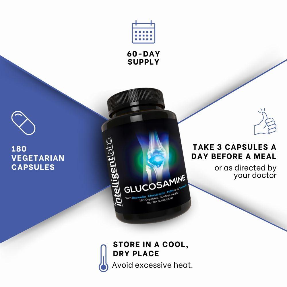 Intelligent Labs Intelligent Labs Glucosamine and Chondroitin High Strength Complex with MSM | 180 Capsules | Immune System Support | with Turmeric, Boswellia, and Quercetin Joint Care Supplements