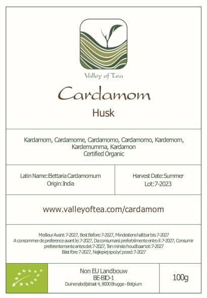 Valley of Tea Cardamom Pods Organic Gourmet Spice - Intensely Aromatic - Cardamum - L. Elettaria cardamomum Cardamon - Cardoman Pods Cardimon Pods Cardemon Cardomam Cardamonin 100g