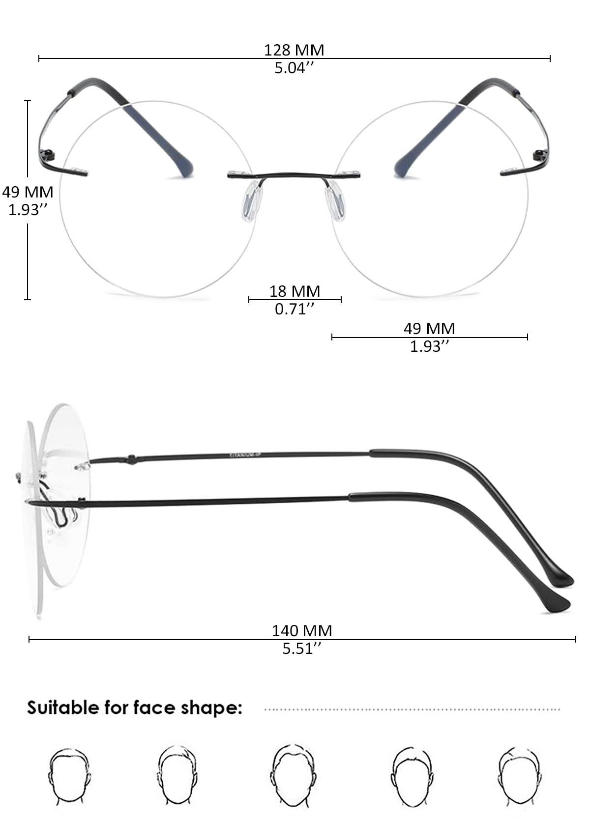 KOOSUFA KOOSUFA Titanium Rimless Round Reading Glasses 1.5 Blue Light Blocking Eyeglasses Readers Frameless Lightweight Eyewear for Men Women, Black+golden+silver