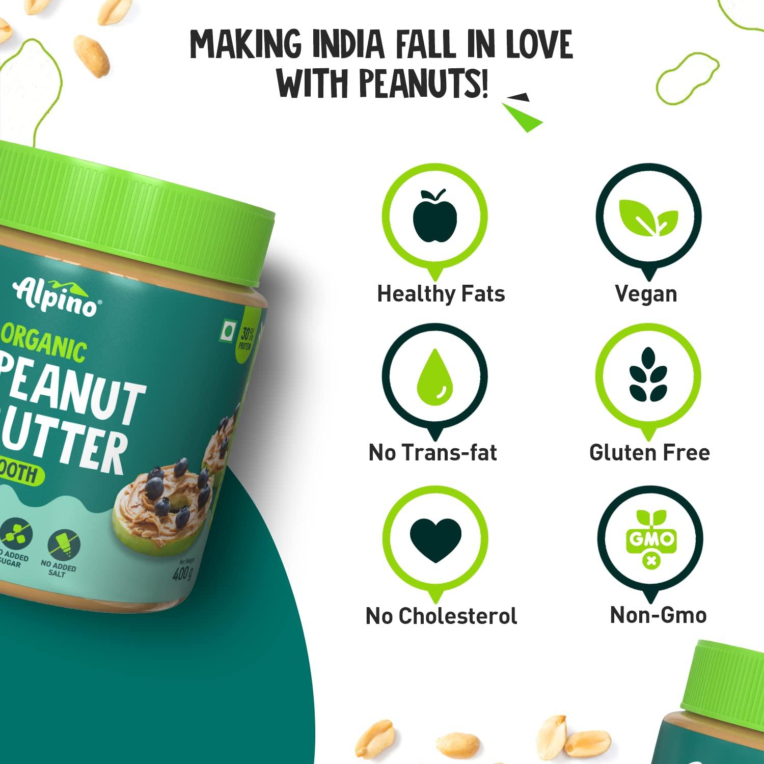 Alpino ALPINO Peanut Butter Smooth - Made with 100% Roasted Peanuts - 30g Protein, No Added Sugar & Salt, Gluten Free Plant Based, Unsweetened Peanut Butter