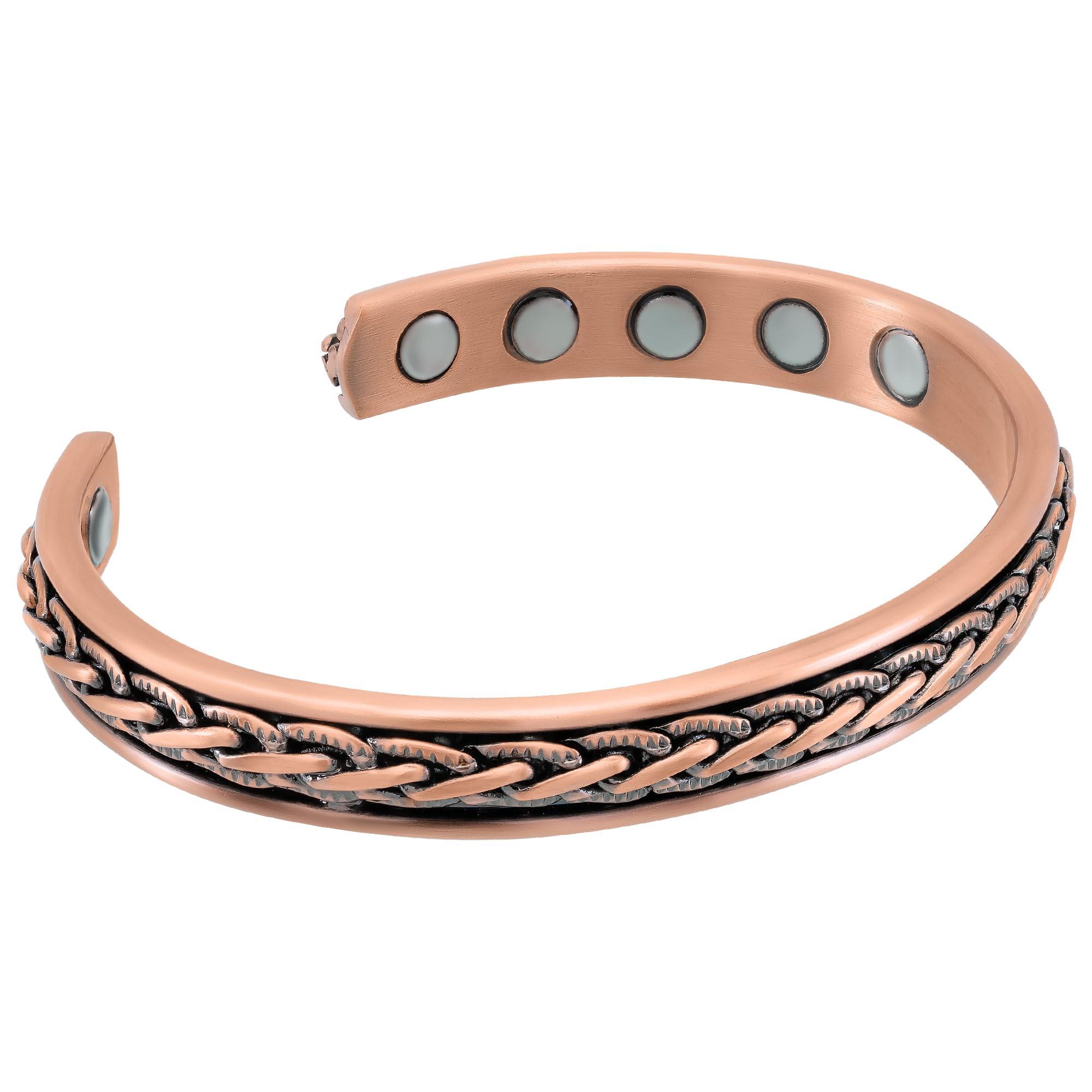 MagnetRX MagnetRX Copper Magnetic Bracelets Effective Pure Copper Bracelet for Men and Women Copper Cuff Adjustable Magnetic Bracelet Bangles (Woven Inlay)