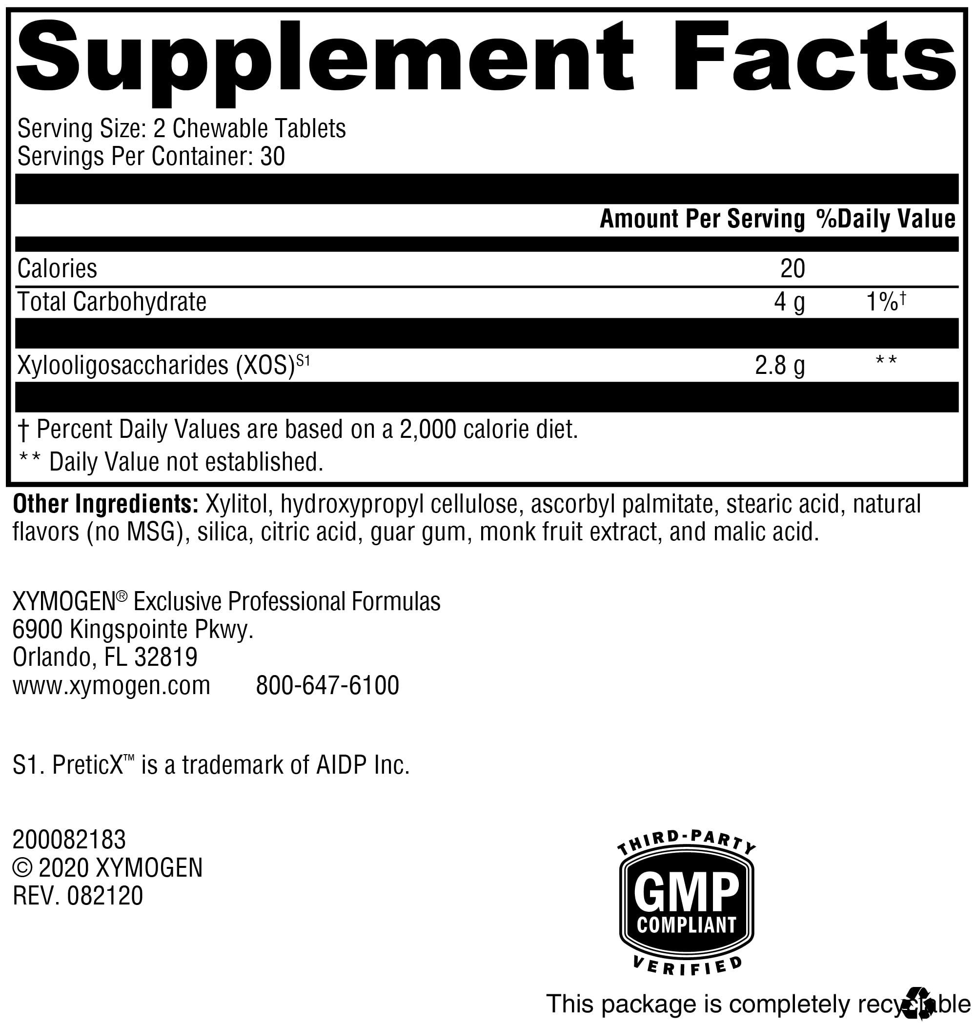 XYMOGEN XYMOGEN PrebioMax Prebiotic Fiber Supplement - Xylooligosaccharides (XOS) to Help Maintain Digestive Health + Support Healthy Microbial Activity in The GI Tract - Sour Apple (60 Chewable Tablets)