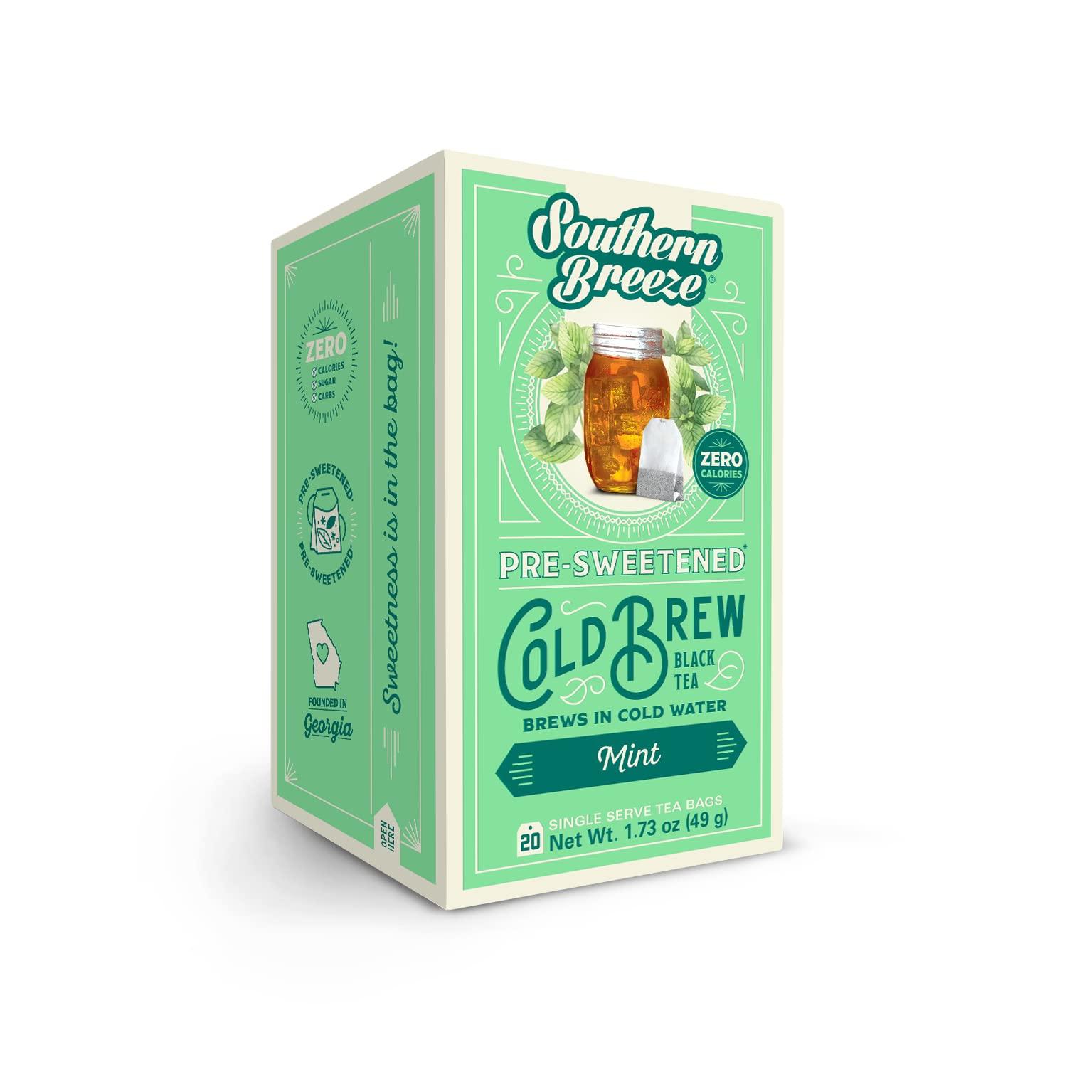 Southern Breeze Southern Breeze Cold Brew Sweet Tea Mint Iced Tea with Black Tea and Zero Carbs Zero Sugar, 20 Individually Wrapped Tea Bags Southern Sweet Tea Iced Tea Beverage