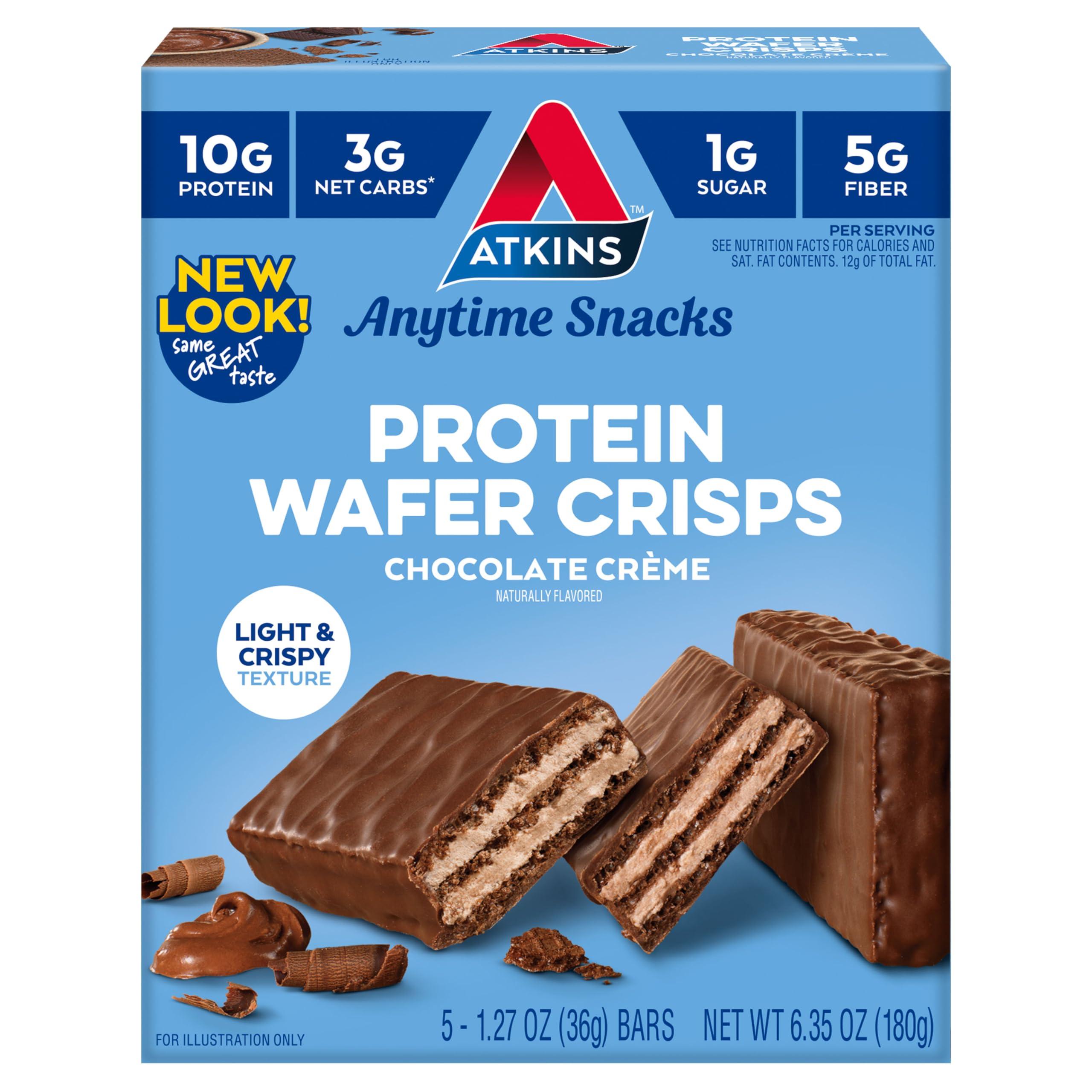 Atkins Atkins Chocolate Crme Protein Wafer Crisps, Protein Dessert, 4g Net Carb, 1g Sugar, High in Fiber, Keto Friendly, 5 Count