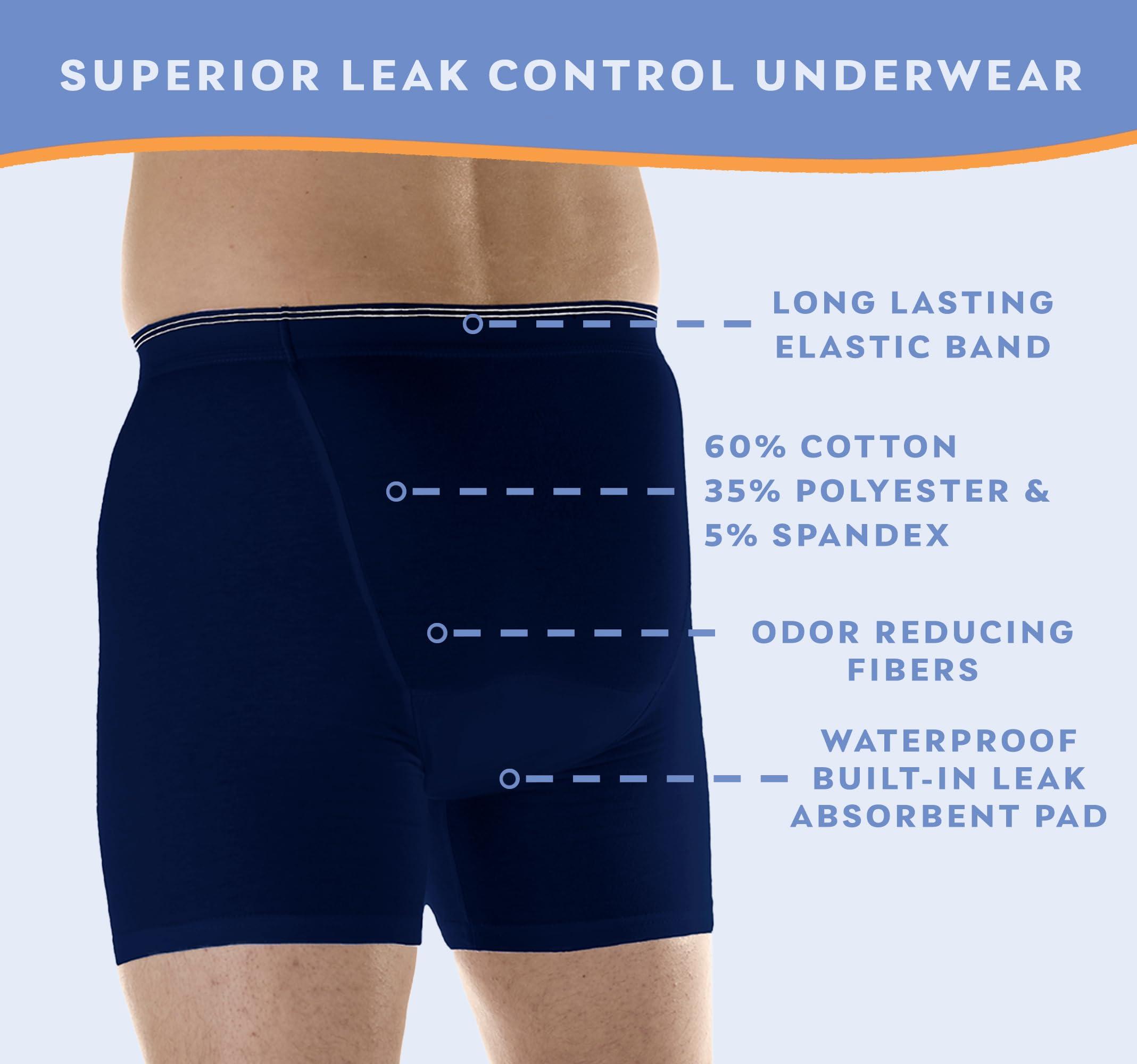 Wearever Wearever Mens Incontinence H-Fly Boxer Briefs for Bladder Control with Maximum Absorbency - Reusable & Washable Leak Proof Underwear for Men (Pack of 6) (Navy) (Large) (Waist 38-40")