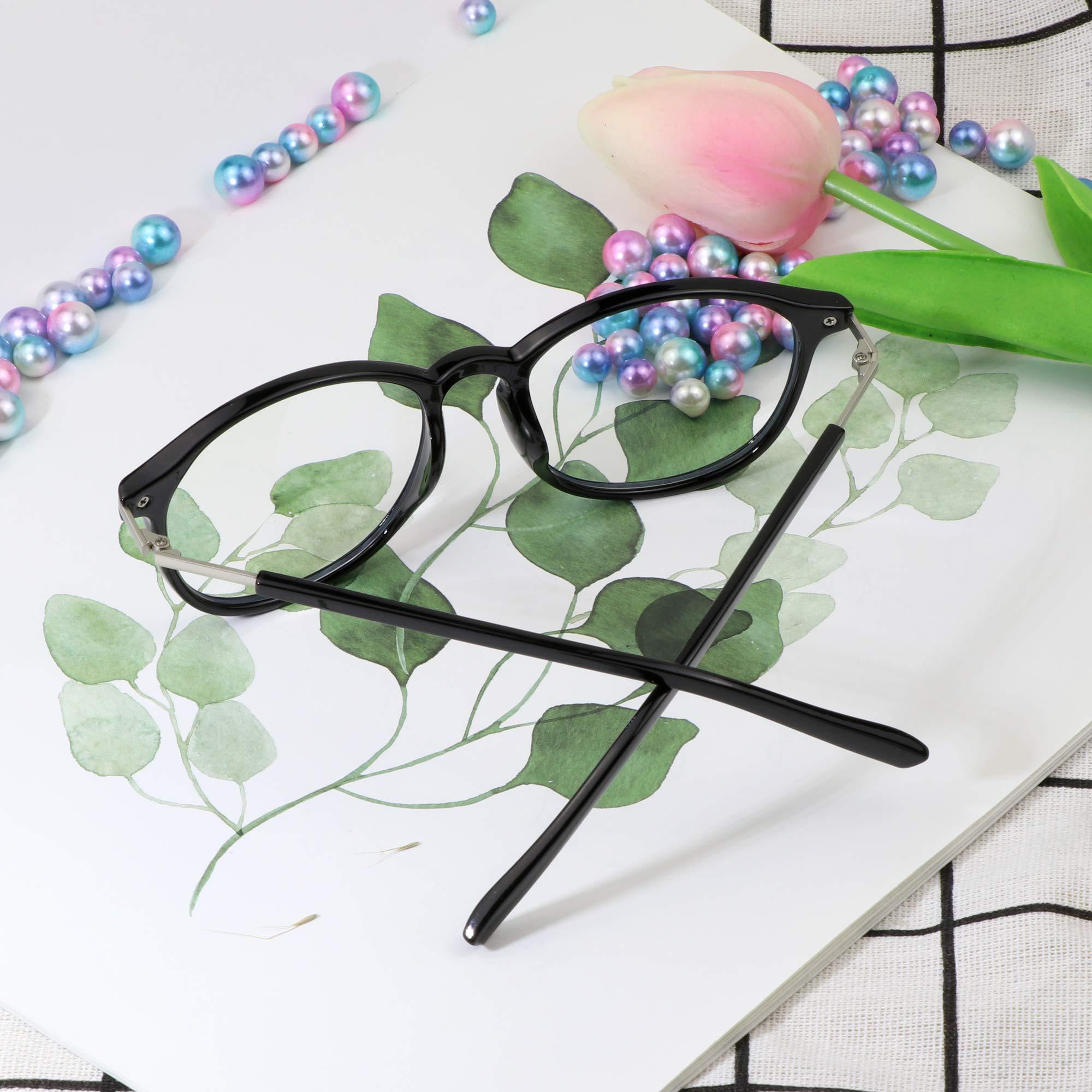 VisionGlobal Blue Light Blocking Glasses for Women/Men, Anti Eyestrain, Computer Reading, TV Glasses, Stylish Oval Frame, Anti Glare (Black, 4.75 Magnification)