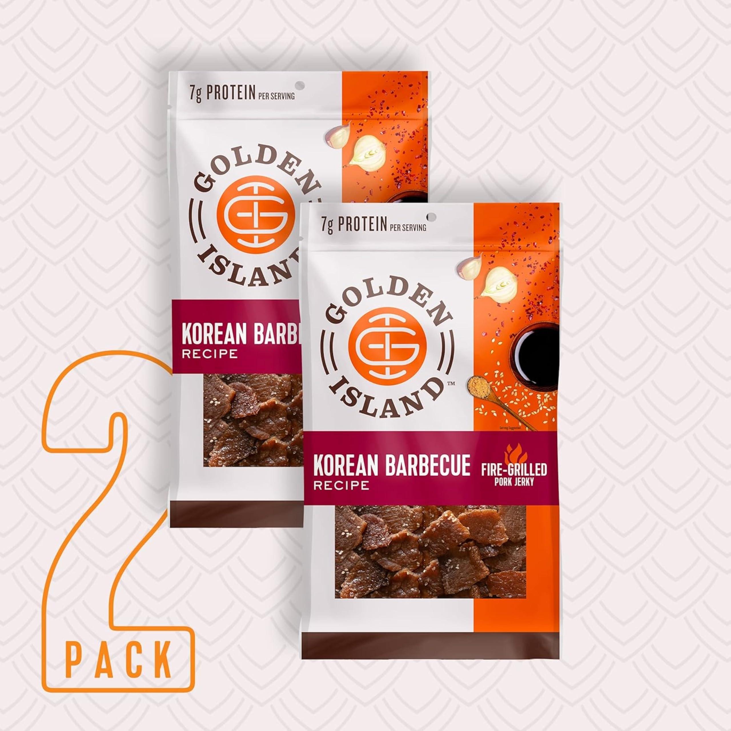 Golden Island Golden Island Pork Jerky Korean BBQ Flavored, Specialty Meat Snack, Gluten Free with Korean Barbecue Seasoning, Bite Sized Sweet and Savory Protein Snack, 7g of Protein Per Serving, 9 Oz (2 Pack)