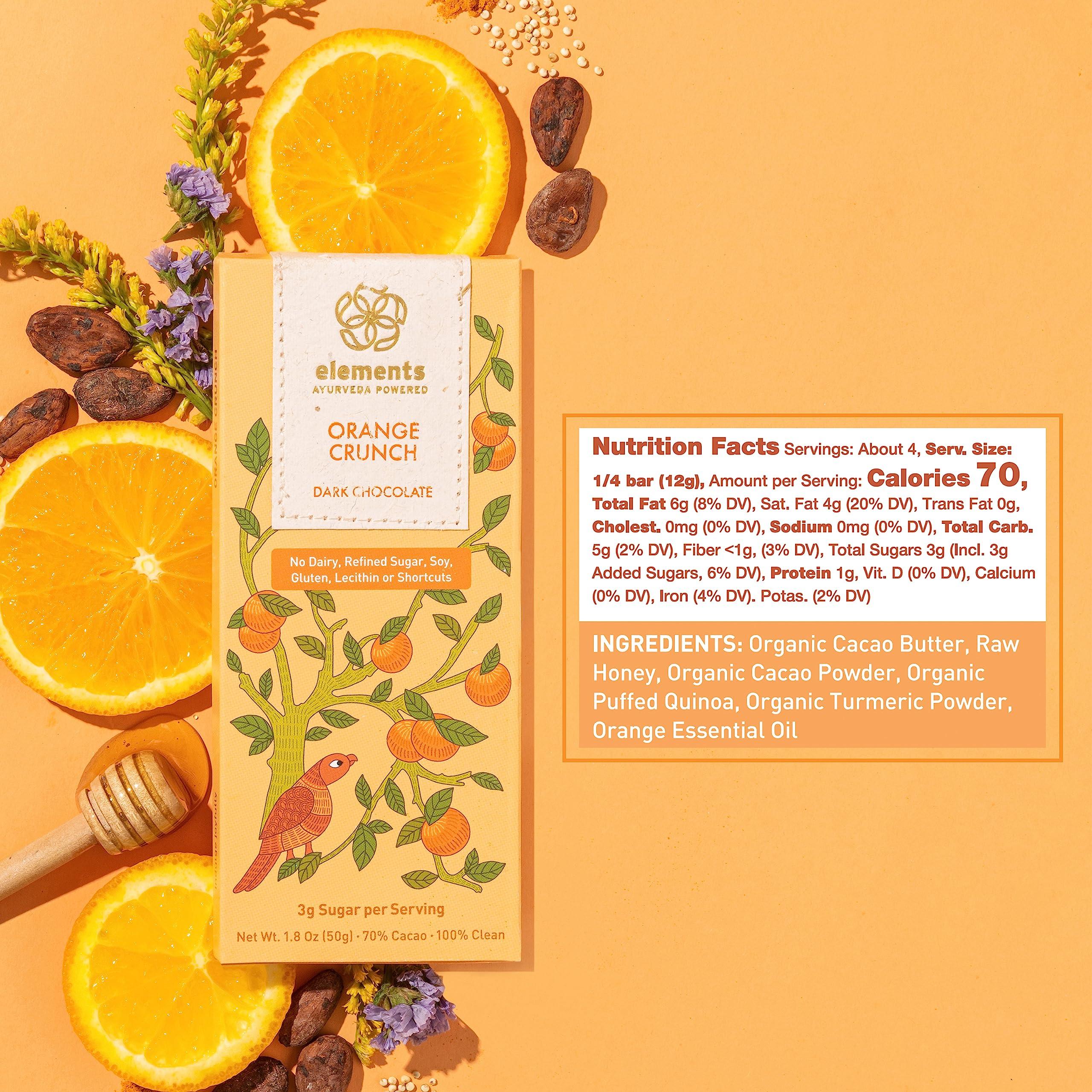 Elements Truffles Elements Truffles Orange Crunch w/Quinoa & Turmeric - Heavy Metal Tested - Dairy Free Chocolate Bar - Paleo, Gluten Free, Non-GMO, Raw & Organic Chocolate- Ayurveda Healthy Chocolate Bar - 4 Pack