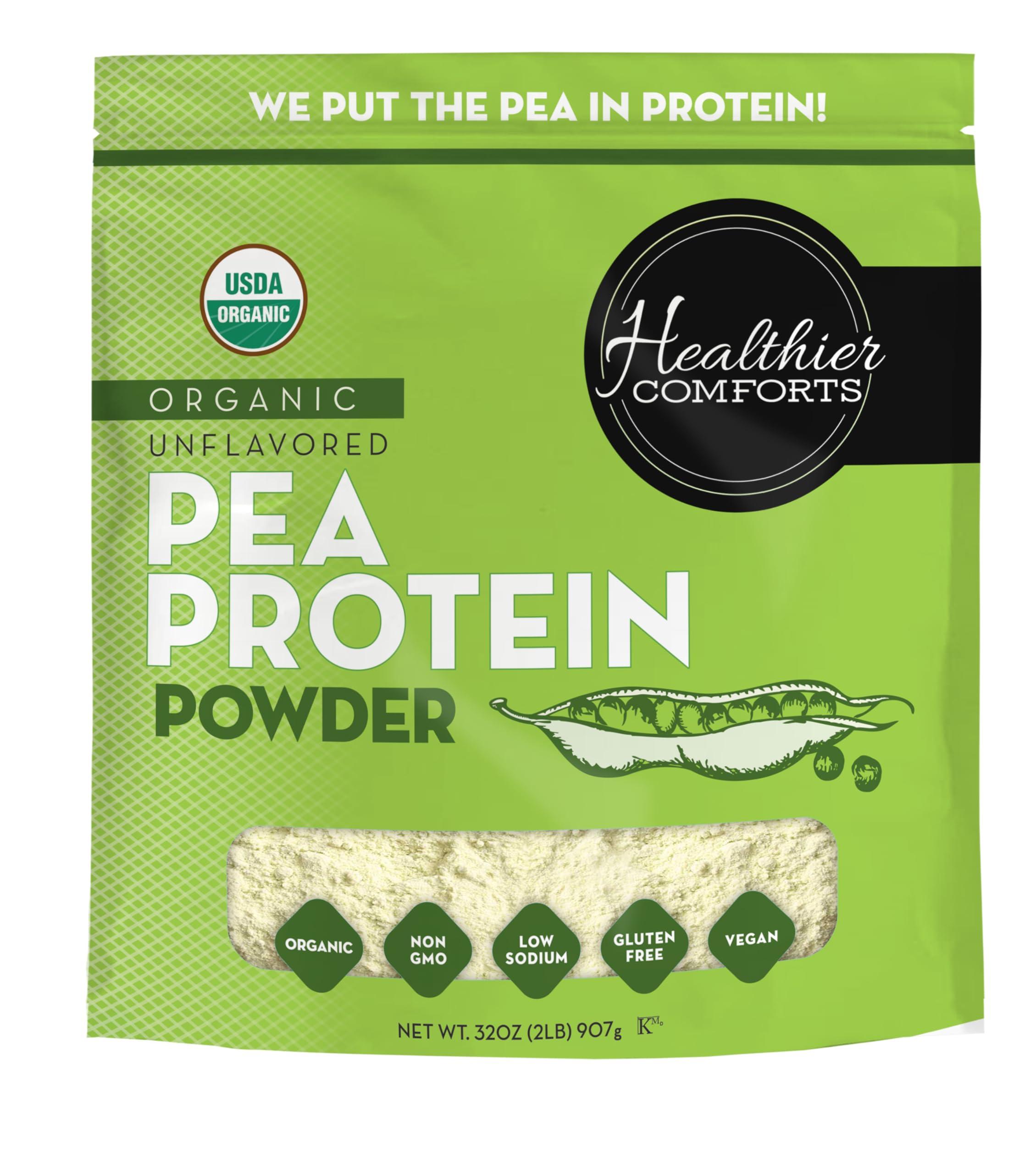 Healthier Comforts Healthier Comforts Pea Vegan Protein Powder w/Low Sodium | 100% Plant Based Protein Powder | Kosher, Gluten Free, Non-GMO, Keto Friendly, Organic Protein Powder | Unflavored Protein Powder 32oz