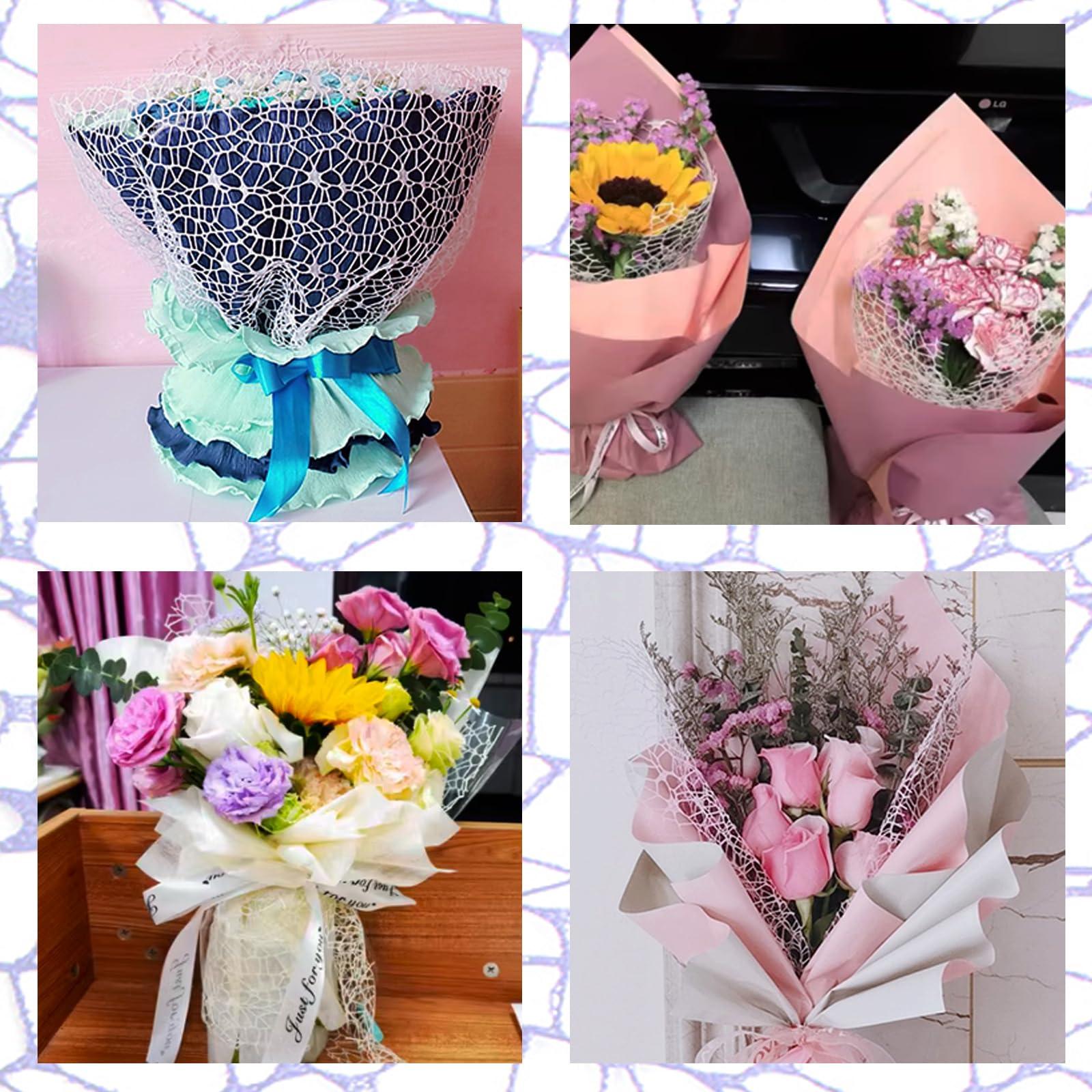 Brueyart Korean Floral Wrapping Paper, 1 Roll Black Jacquard Net Mesh Flower Wrapping Paper, Floral Bouquet Florist Accessories Supplies for Birthday Wedding Valentine\'s Day Gift Wrap Paper - 50cm X 5 Yard