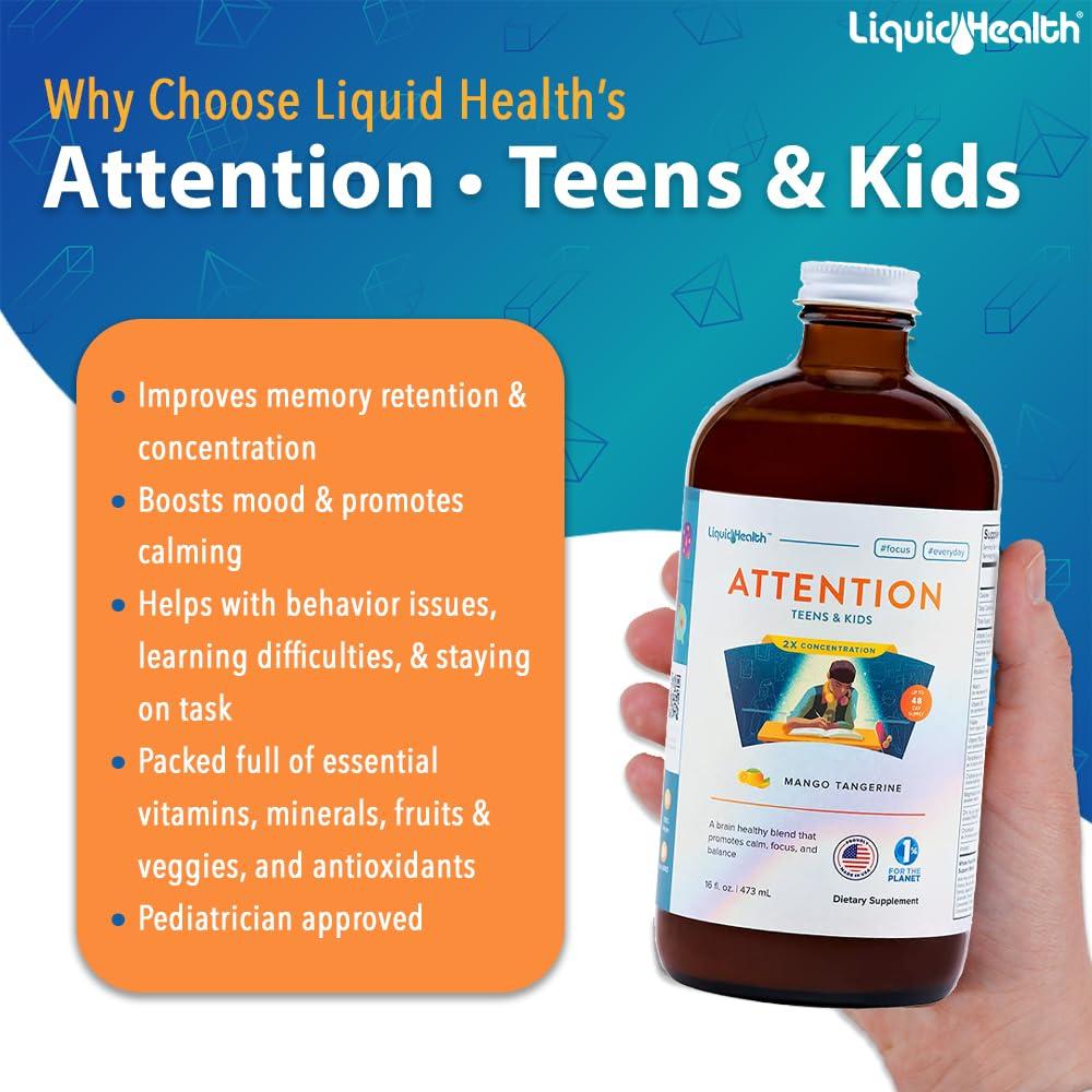 LIQUIDHEALTH LIQUIDHEALTH Children\'s Complete Multivitamin & Attention Teens & Kids Liquid Vitamin Bundle for Children - Whole Body Health, Immune Support, Improve Focus, Concentration, Boost Mood - Vegan, Non-GMO