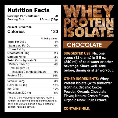 EarthNutri EarthNutri - Whey Isolate Protein Powder for Workout and Muscle Growth Support, 25g of Protein, Non-GMO and Gluten-Free Whey Protein Isolate Chocolate Flavor, 20 Servings