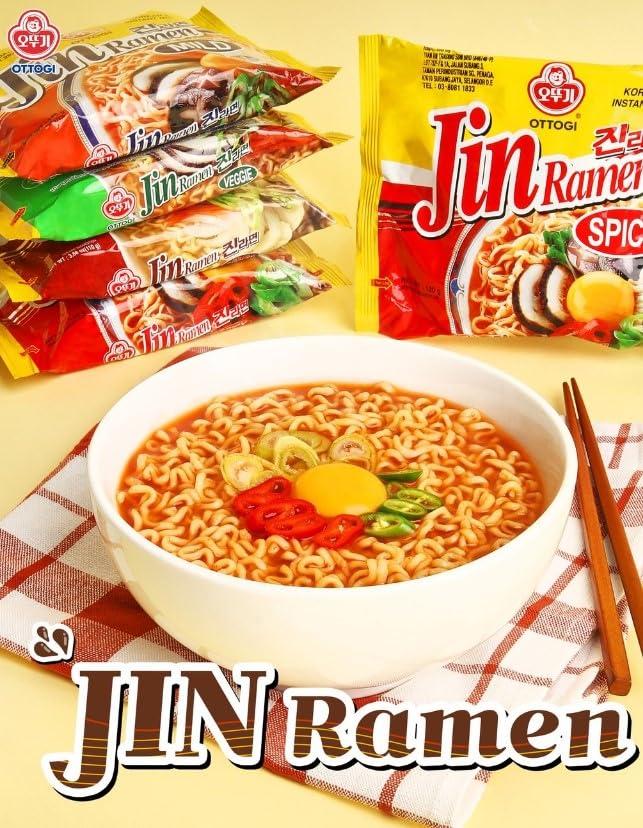 Ottogi OTTOGI Jin Ramen Spicy, Korean Style Instant Noodle, Best Tasting Soup Traditional Instant Ramen 4.23oz x 8 Pack