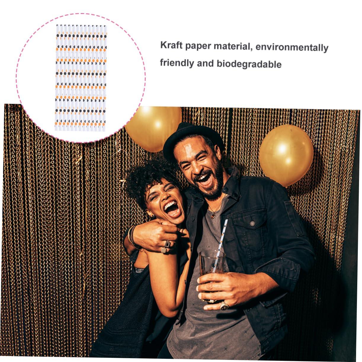 Beavorty Beavorty 250Pcs Halloween Spooky Straw Inserts Kraft Paper Drinking Straws for Celebrations