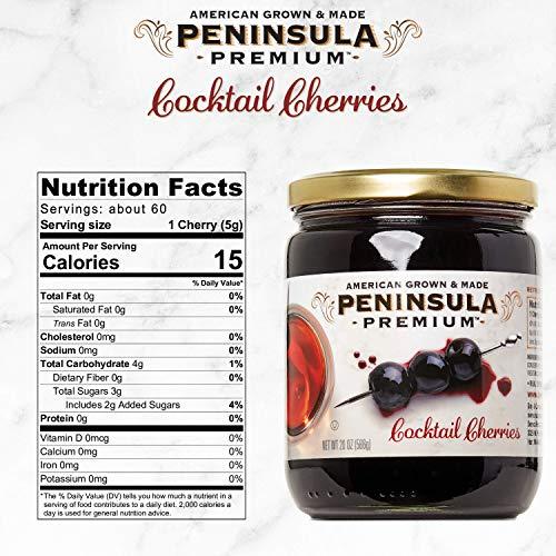 PENINSULA PREMIUM Peninsula Premium Cocktail Cherries | Award Winning | Deep Burgundy-Red | Silky Smooth, Rich Syrup | Luxe Fruit Forward, Sweet-Tart Flavor | American Grown & Made, 20 oz (2-Pack)