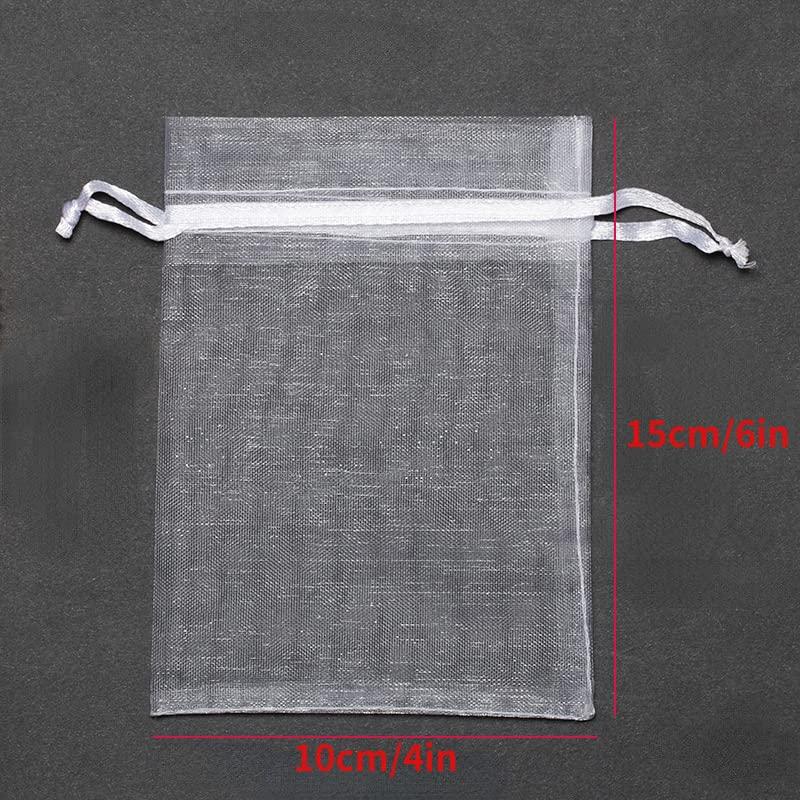 N\\A 100Pcs Sheer Organza Bags 4\"x6\"/10cmx15cm, Mesh Organza Gift Bags,White Wedding Favor Bags With Drawstring,Jewelry Pouches Party Festival Gift Bags Candy Bags