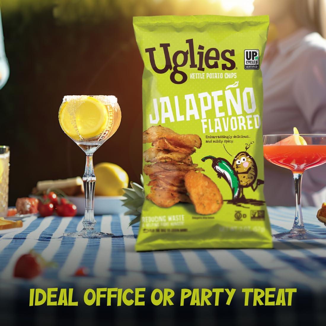 Uglies UGLIES Jalapeno Kettle-Cooked Potato Chips, Gluten-Free Snacks, Kosher-Friendly Chips, Non-GMO Snacks for Kids or Office, Lunch Snacks, Individual Snack Packs, 2 Oz. Bags, Pack of 12