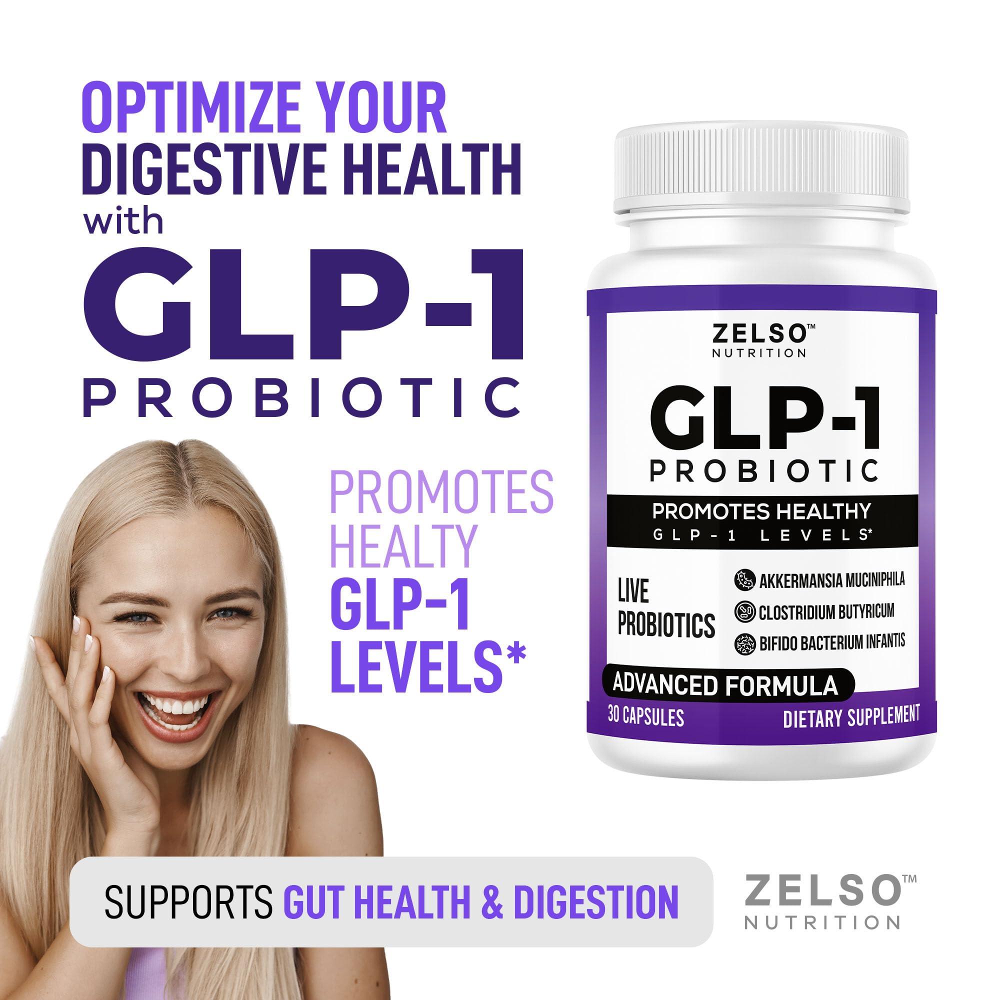 ZELSO GLP-1 Probiotic with Akkermansia Muciniphila - Curbs App & Promotes Feeling of Fullness - Gut Health Support with GLP 1 Live Probiotics, 500M CFU Multi-Strain Probiotic + Prebiotic GLP1 Naturally Plus