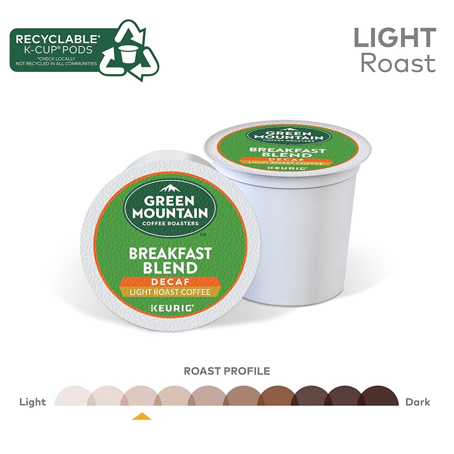 Green Mountain Coffee Roasters Green Mountain Coffee Roasters Decaf Breakfast Blend, Single-Serve Keurig K-Cup Pods, Light Roast Coffee