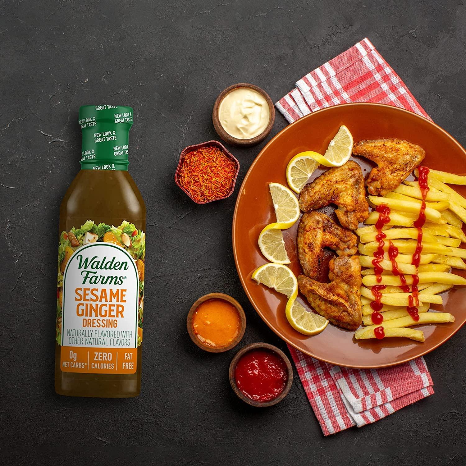 Walden Farms Walden Farms Sesame Ginger Dressing 12 oz Bottle - Fresh and Delicious, Sugar Free 0g Net Carbs Condiment, Kosher Certified, So Tasty on Salads, Vegetables, Coleslaw, Chicken, Shrimp Dipping Sauce and More