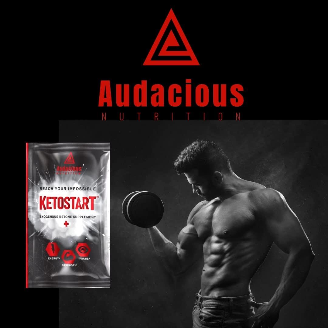 Audacious Nutrition Audacious Nutrition KetoStart+ | Exogenous Ketones Powder with Electrolytes for Energy, Strength & Focus | with Caffeine | Raspberry Lemonade Flavor Electrolyte Powder (10x Ketones Drink Mix Packets)