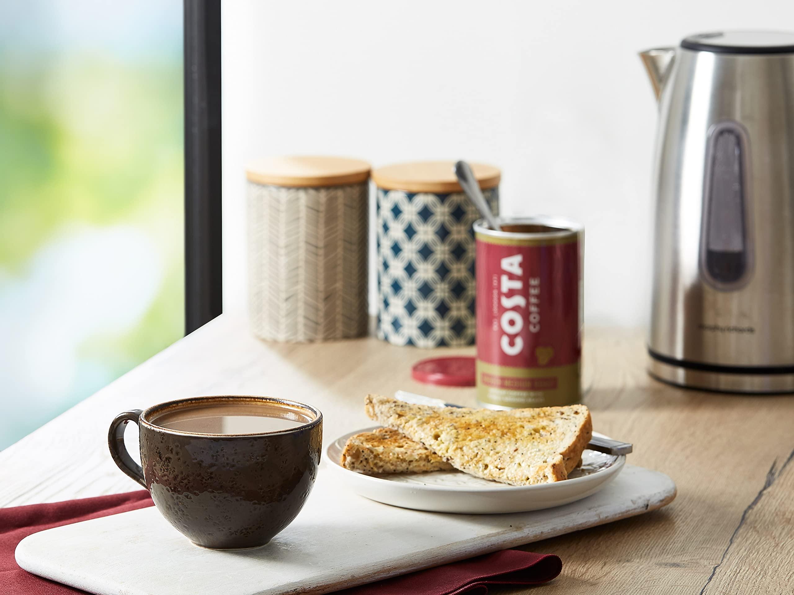 Costa Costa Coffee Smooth Medium Roast Instant Coffee with Finely Ground Beans Tin, 6 x 100g, COS-MG-UK-5001