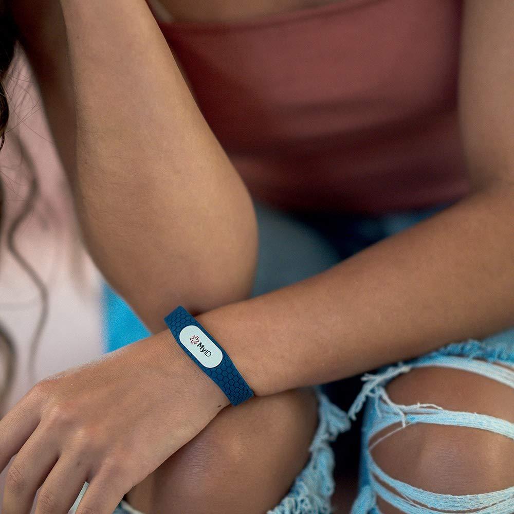 myID myID Hive Medical ID Bracelet for Diabetes Epilepsy Autism and More - Silver Pod (M/L, Navy)