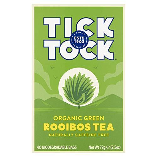 Tick Tock TICK TOCK TEAS Naturally Caffeine Free Red Bush Herbal Green Tea, 40 Count, Organic Rooibos Green Tea, 2.5 Oz
