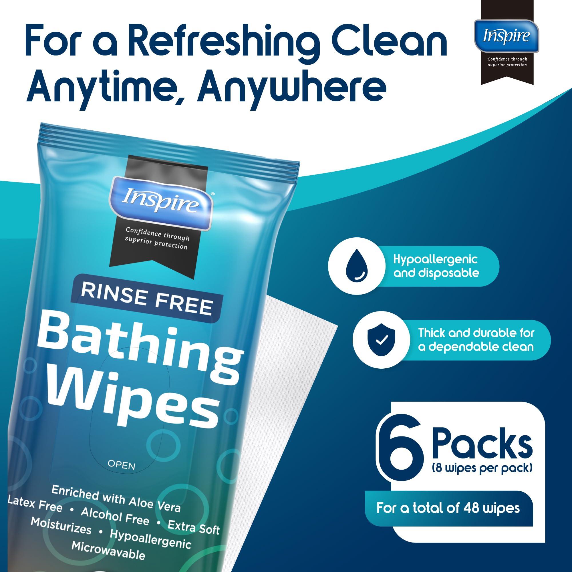 Inspire Inspire Rinse Free Body Wash Wipes | Bathing Wipes, Shower Wipes | Extra Large Adult Wipes With Aloe | Cleansing Adult Wipes | Body Wipes For Women And Men | Disposable Washcloths For Adults Bathing