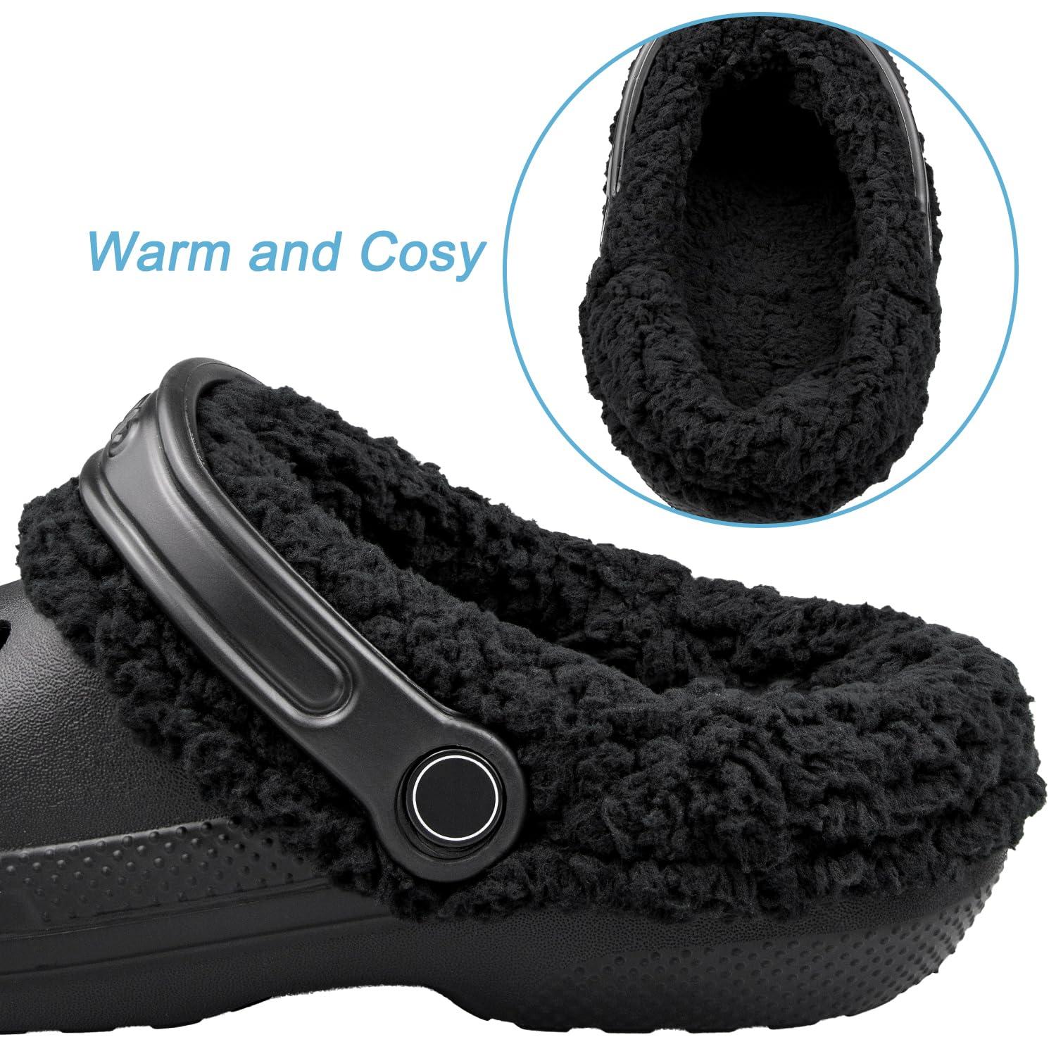 Fur Liner Inserts for Croc Replacement Fleece Fluffy Fuzzy Sherpa Lining Warm Insoles for Winter Color Black Size Woman 11 Man 9 Without Lined Clogs