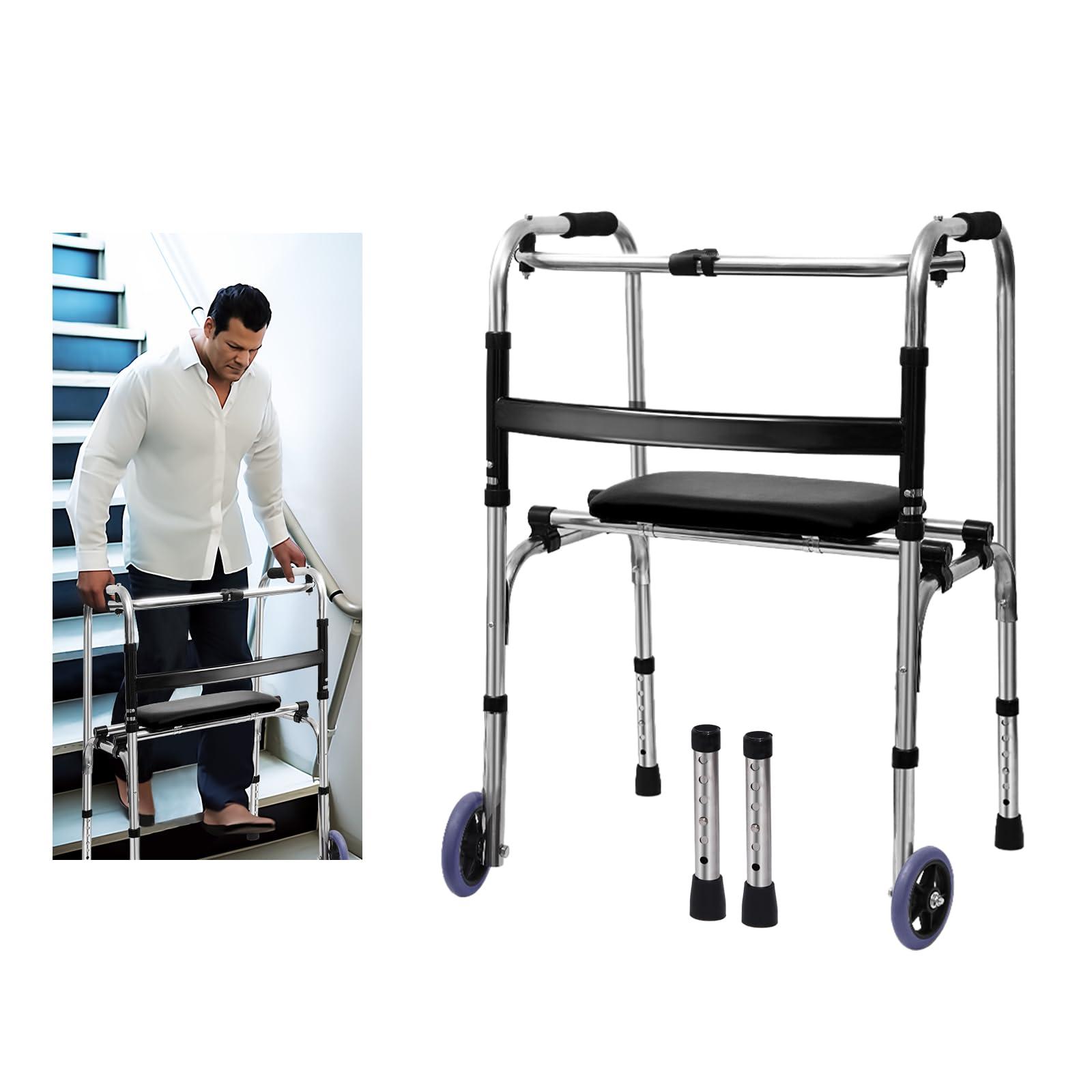 GRLEAYIE GRLEAYIE Folding Walkers for Seniors,Front Wheel Walker with Seat, Lightweight Walkers for Elderly Adult,Adjustable Height Medical Walker, Portable Compact Bariatric Walker Supports Up to 400 Pounds