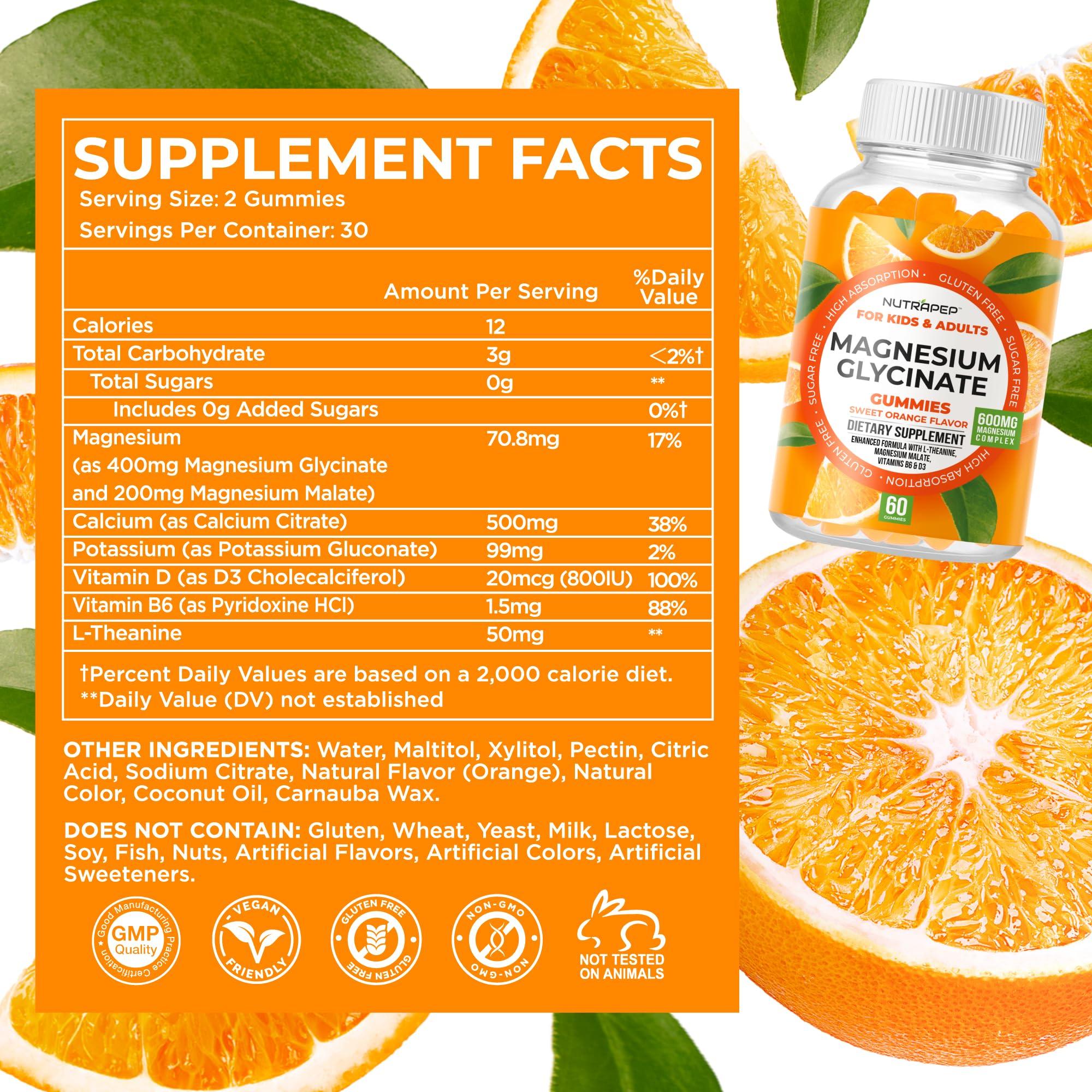 NutraPep Magnesium Glycinate Gummies for Kids & Adults Women & Men - Sugar Free Gluten Free Non-GMO Vegan Chewable Supplement