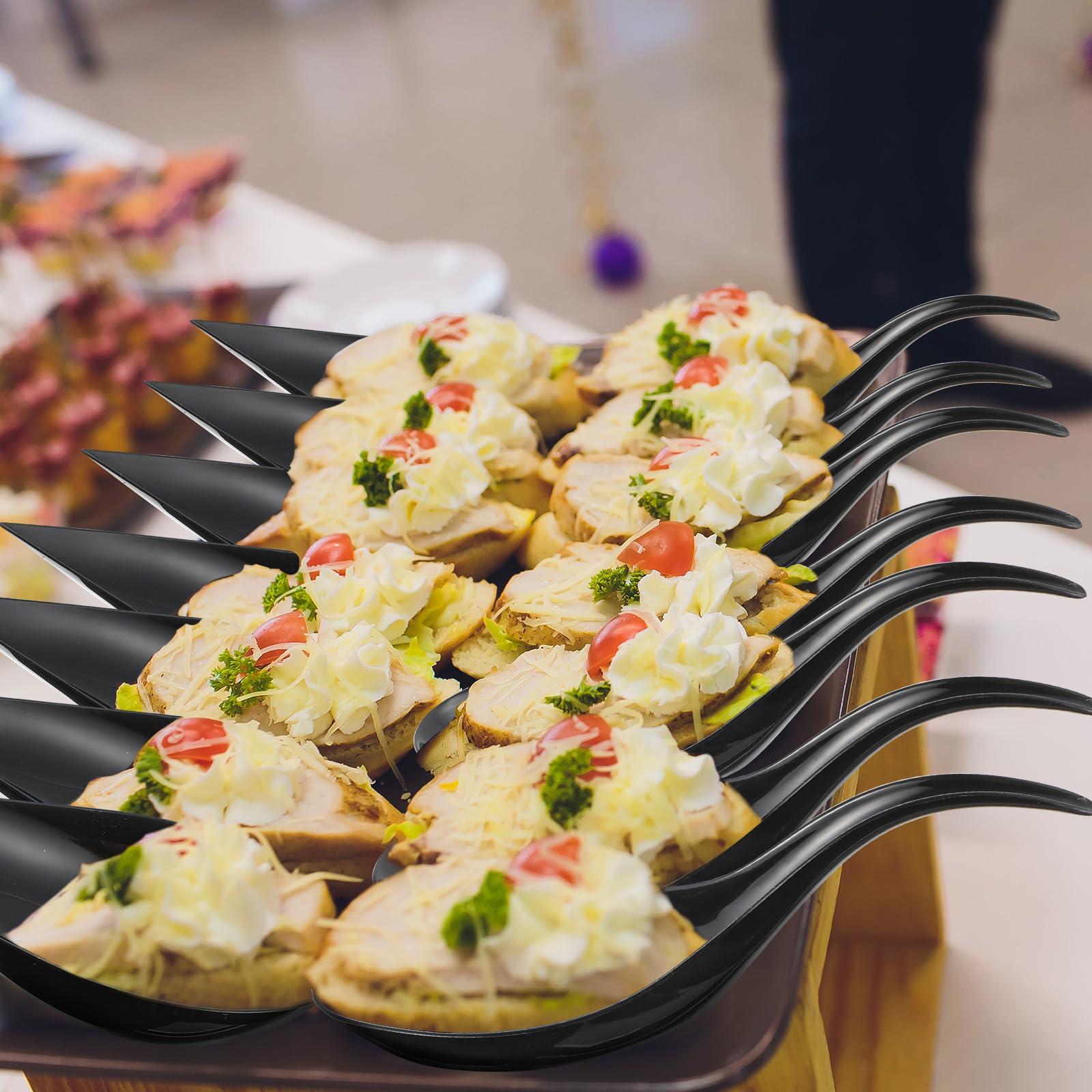 Tessco Tessco 400 Pcs 4\'\' Mini Plastic Appetizer Spoons Plates Disposable Dessert Spoons Tear Drop Tasting Spoons Plastic Asian Soup Spoons for Dessert Sauces Sushi Ice Cream Food Parties, 2 Styles(Black)