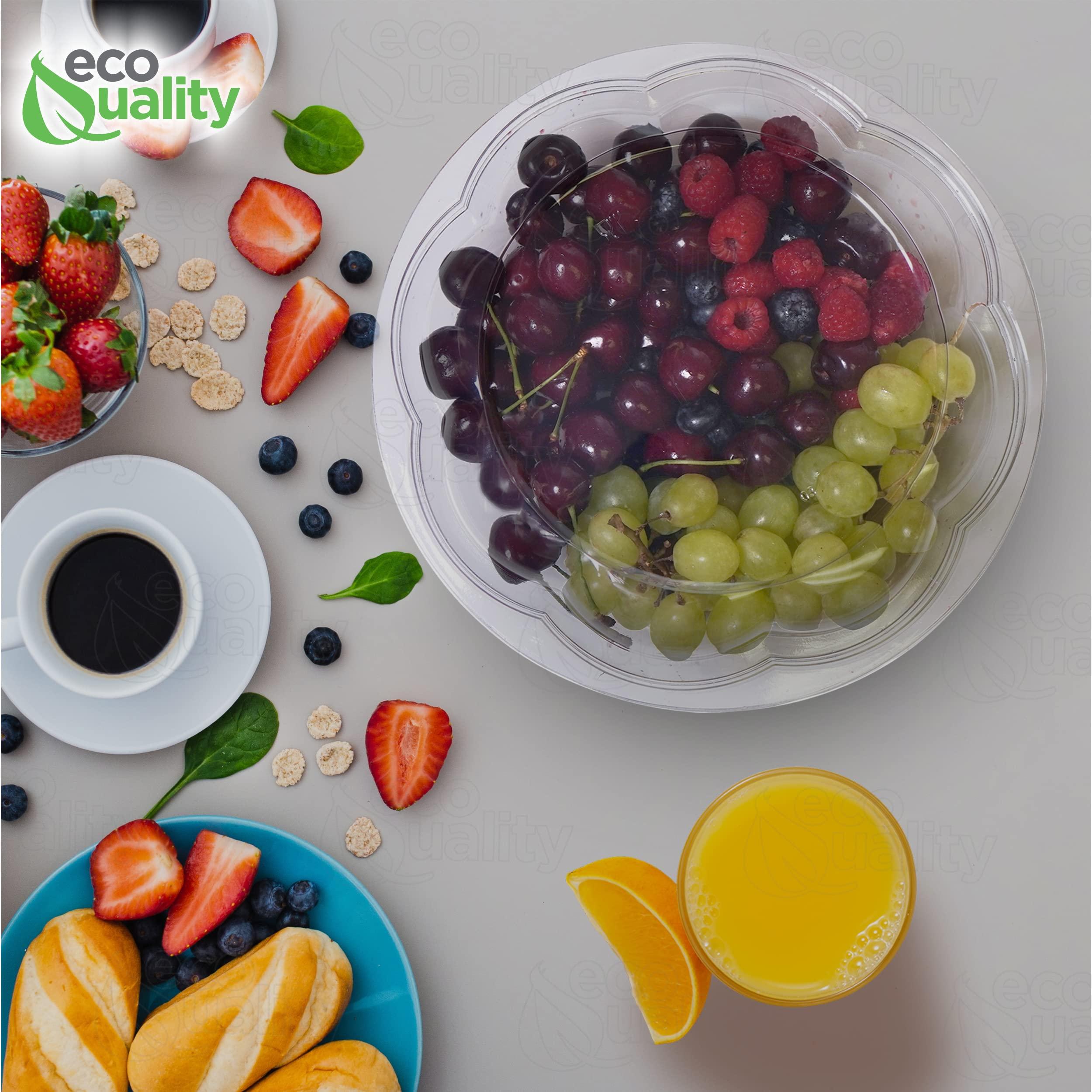 EcoQuality 64oz Salad Bowls To-Go with Lids - Crystal Clear Plastic Disposable Wide Salad Containers | Airtight, Lunch, Salads, Parfait, Fruits, Leak Proof, Airtight, Fresh, Meal Prep | Rose Bowl Container (75)