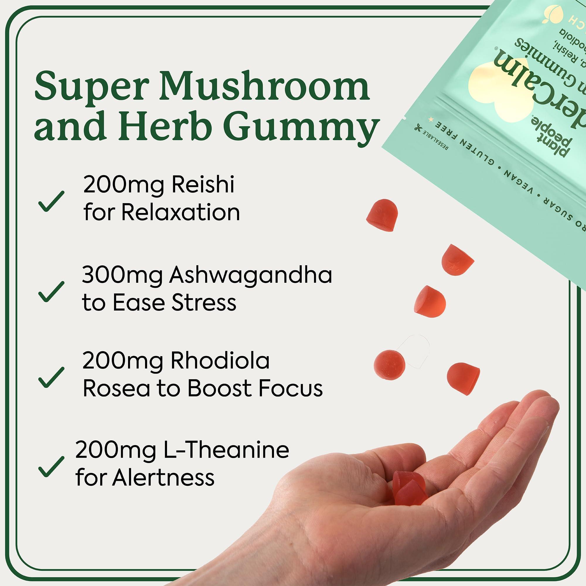 Plant People Plant People WonderCalm Mushroom Gummies - Natural Ashwagandha Supplement to Ease Stress & Boost Mood for Adults without Sugar, Gluten or Artificial Colors, Vegan-Friendly, Peach Flavor, 60 Count