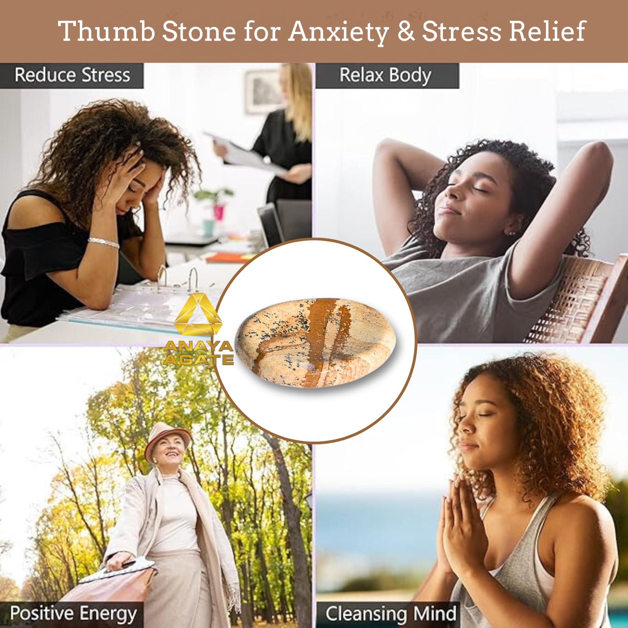 ANAYA AGATE Worry Stones Picture Jasper Crystal Thumb Worry Stone for Anguish, Stress Relaxing and Soothing Balance Stones for Meditation, Stress Relief Healing Stones and Crystals for Men and Women