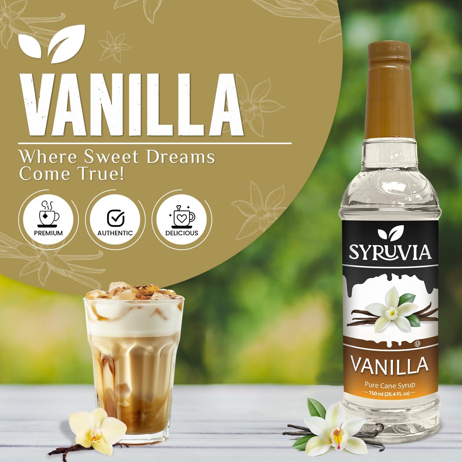 SYRUVIA Vanilla Syrup for Coffee By Syruvia 25.4 fl oz Barista Style Coffee Syrup Vanilla Flavor