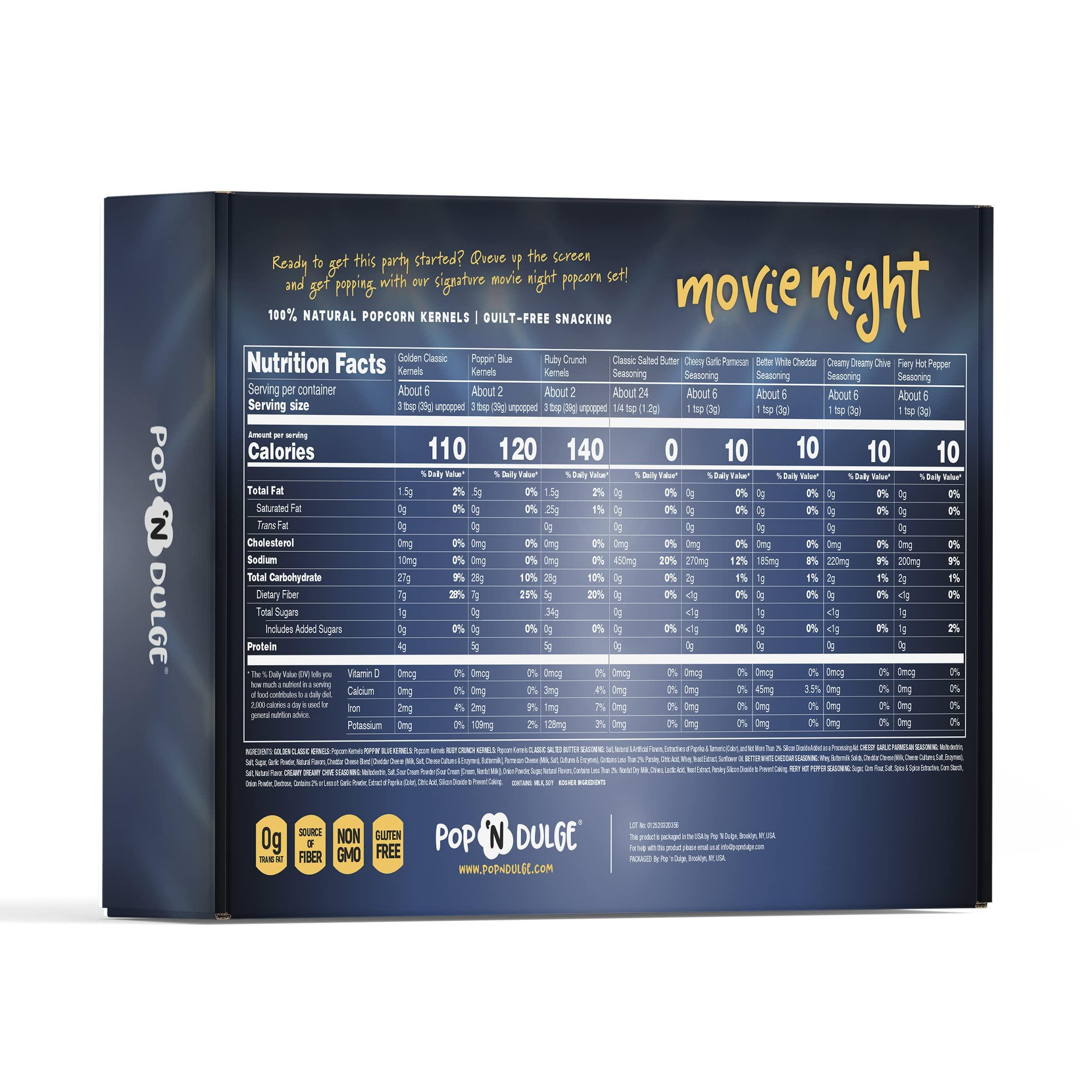 Pop n' Dulge Game Day Movie Night Popcorn Gift Set Gifts For Men Family Gifts Party Supplies, 5 Non-GMO Gourmet Popcorn Kernels and 5 Popcorn Seasoning Flavoring - 10 Pack